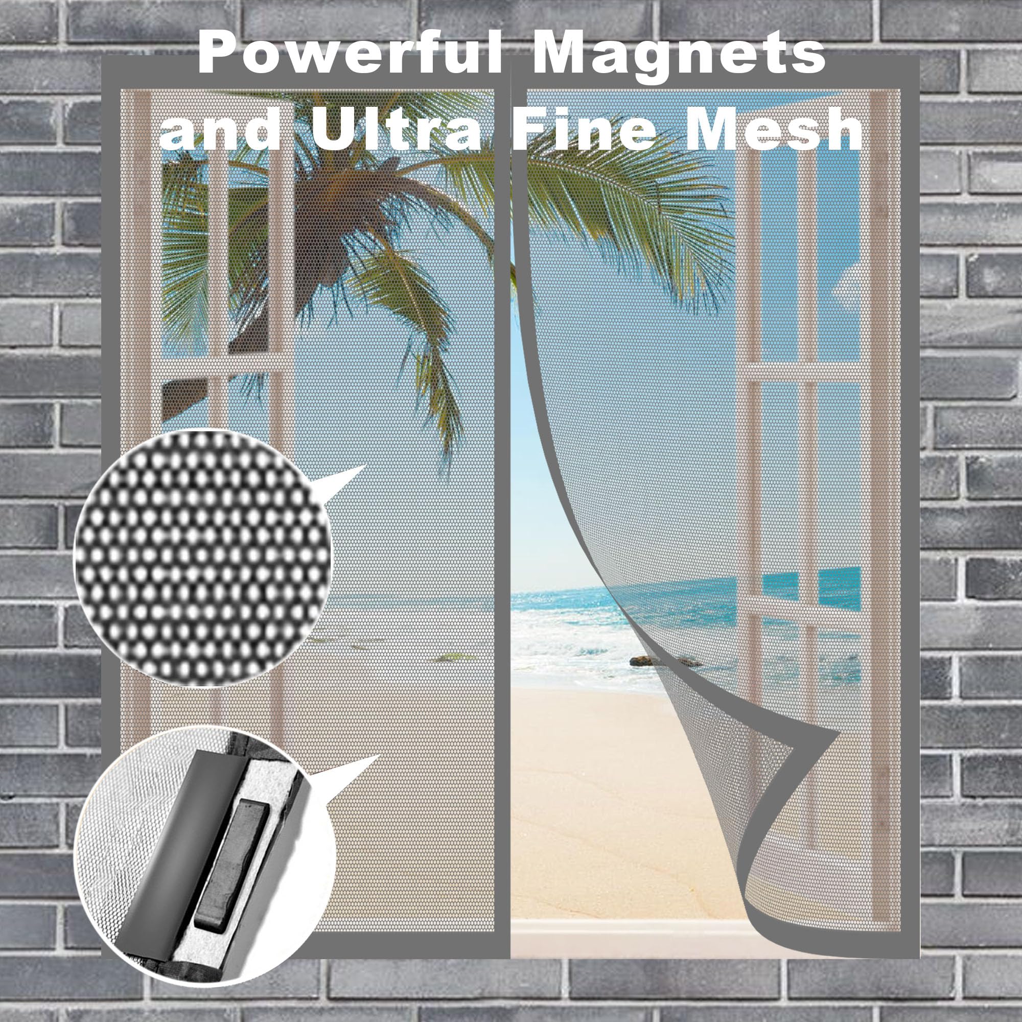 Zanzariere Magnetiche 175 x 160 cm Varie Taglie Zanzariera Autoadesiva Finestre Senza Foratura e Silenziosa per Finestre Qualunque Piccole Grandi, Grigio