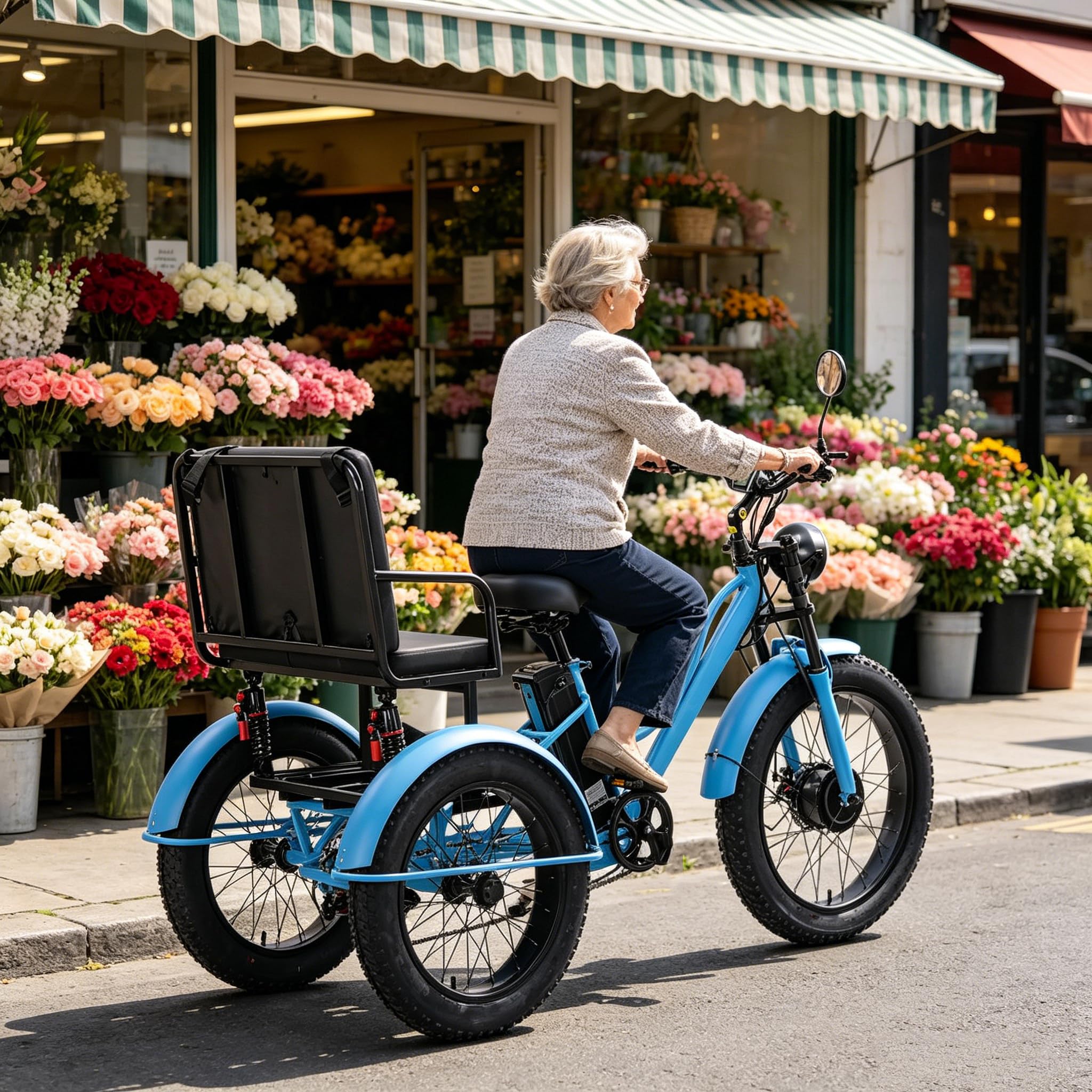 LISTaRSw 24" Fat Tire E Trike Electric Bike, 7-Speed Electric Trike, 360 Lb Load Electric Tricycle,48V/18Ah Removable Battery, With Lcd Display & Headlights for Men & Women Blue