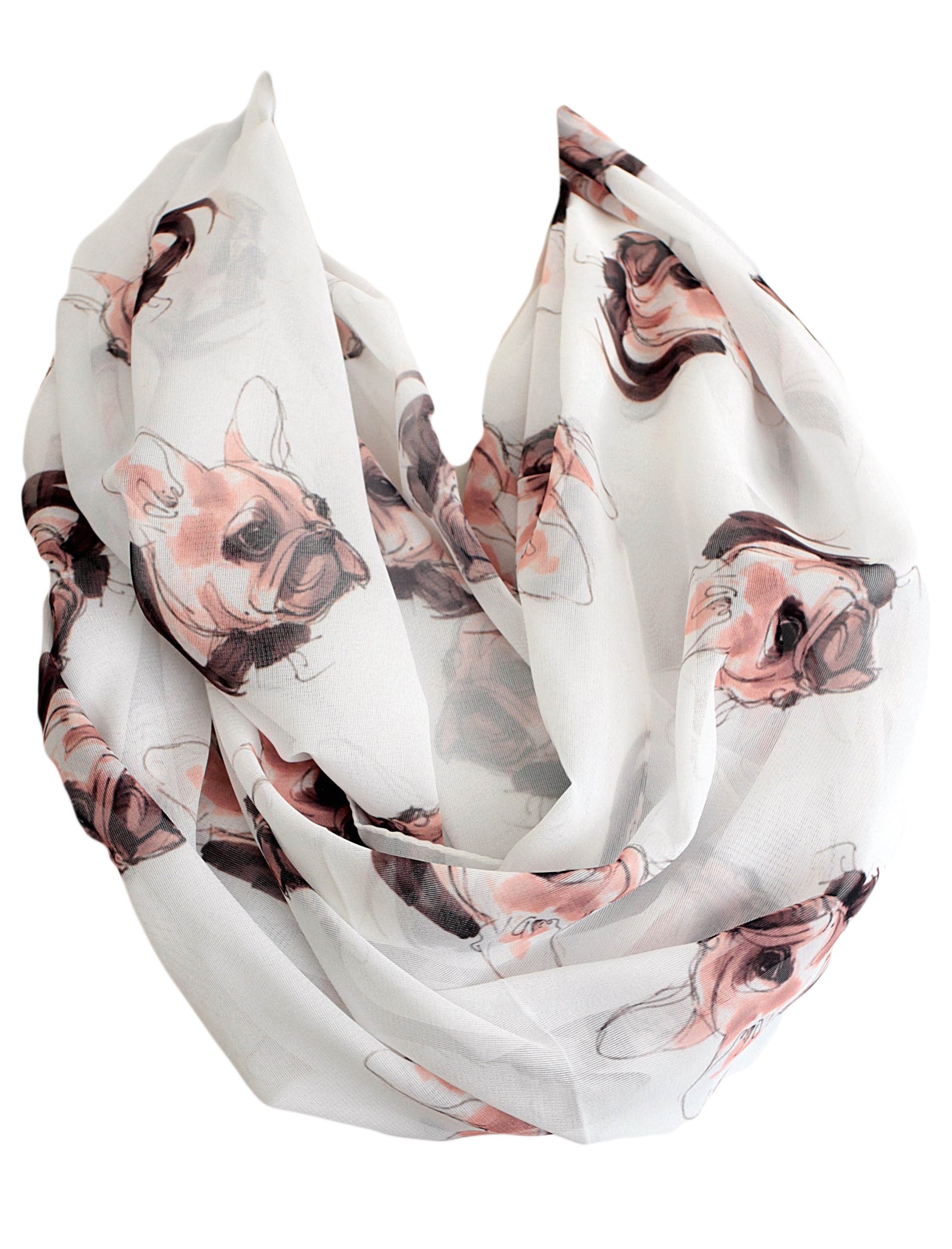 French Bulldog Dog Head Print Infinity Scarf Circle Loop Scarves