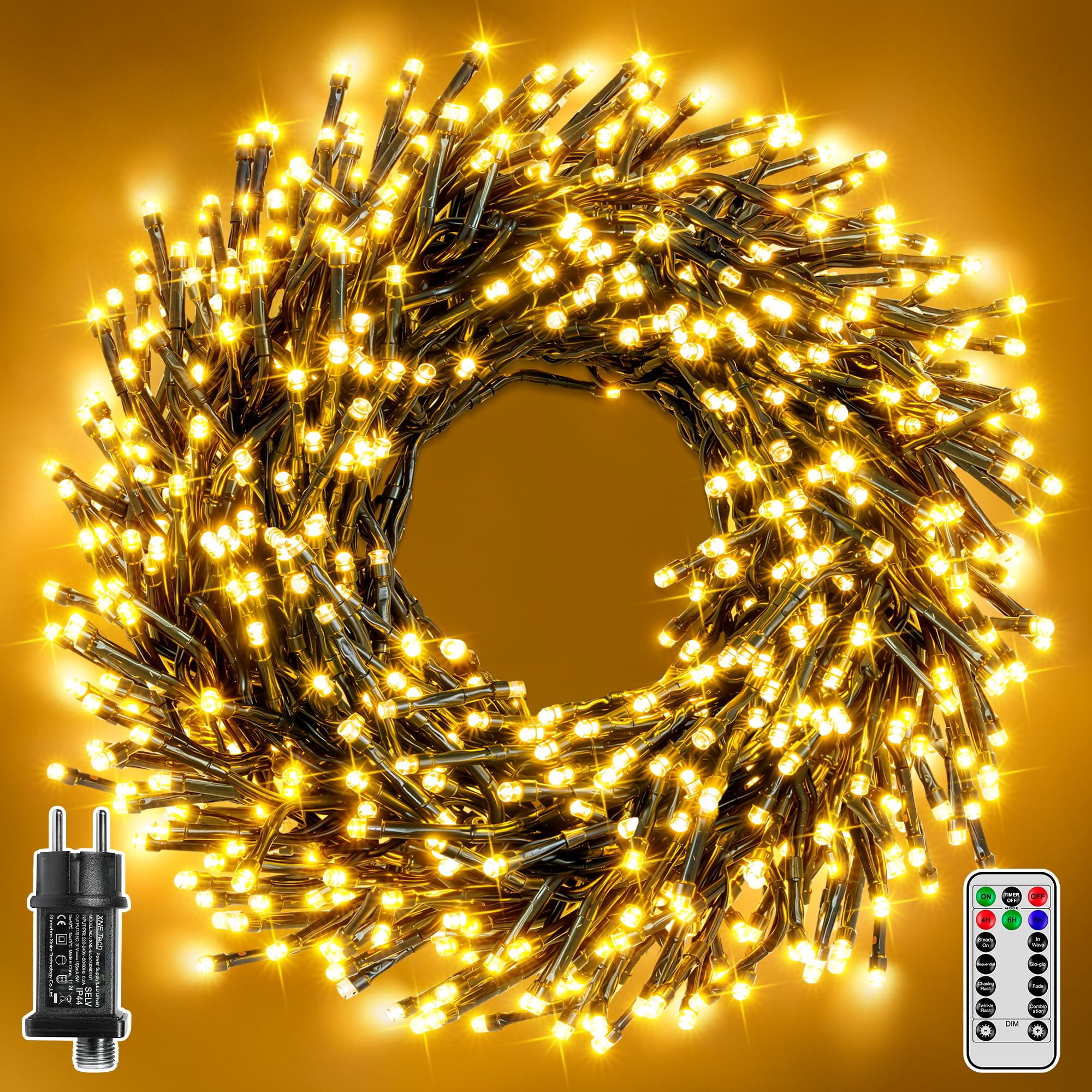 Cluster Lichterkette Weihnachtsbaum Außen 30 m 1500 LEDs, 8 Modi & Timer, Lichterkette mit Stecker & Fernbedienung IP44 wasserdicht für Weihnachtbaum Weihnachten Party Hochzeit (warmweiß)