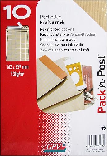 GPV - Paquet de 10 Pochettes - Format C5 (162x229 mm), sans fenêtre, qualité pap