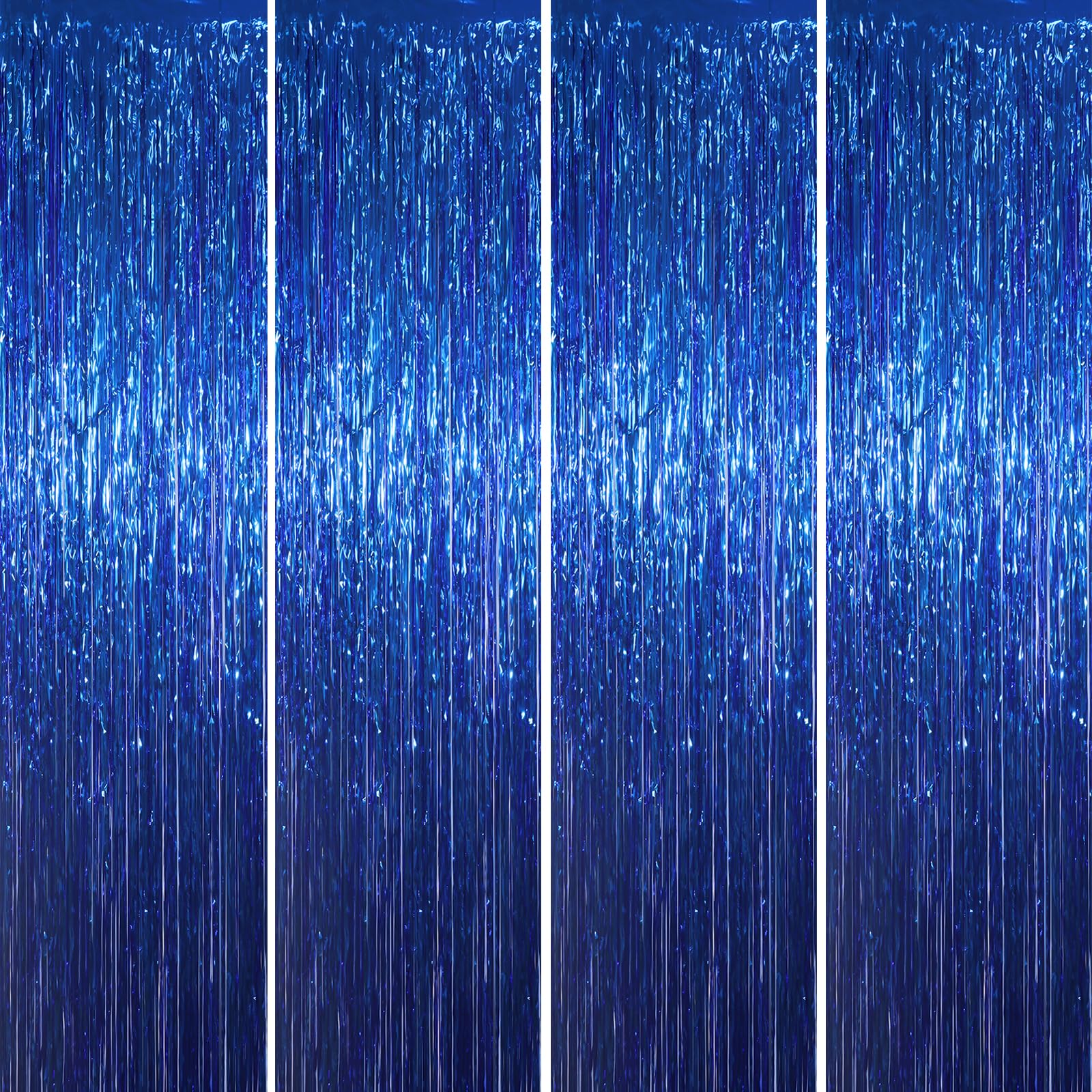 Voircoloria 4 Pack Dark Blue Foil Fringe Backdrop Curtains, 3.3x8.2Ft