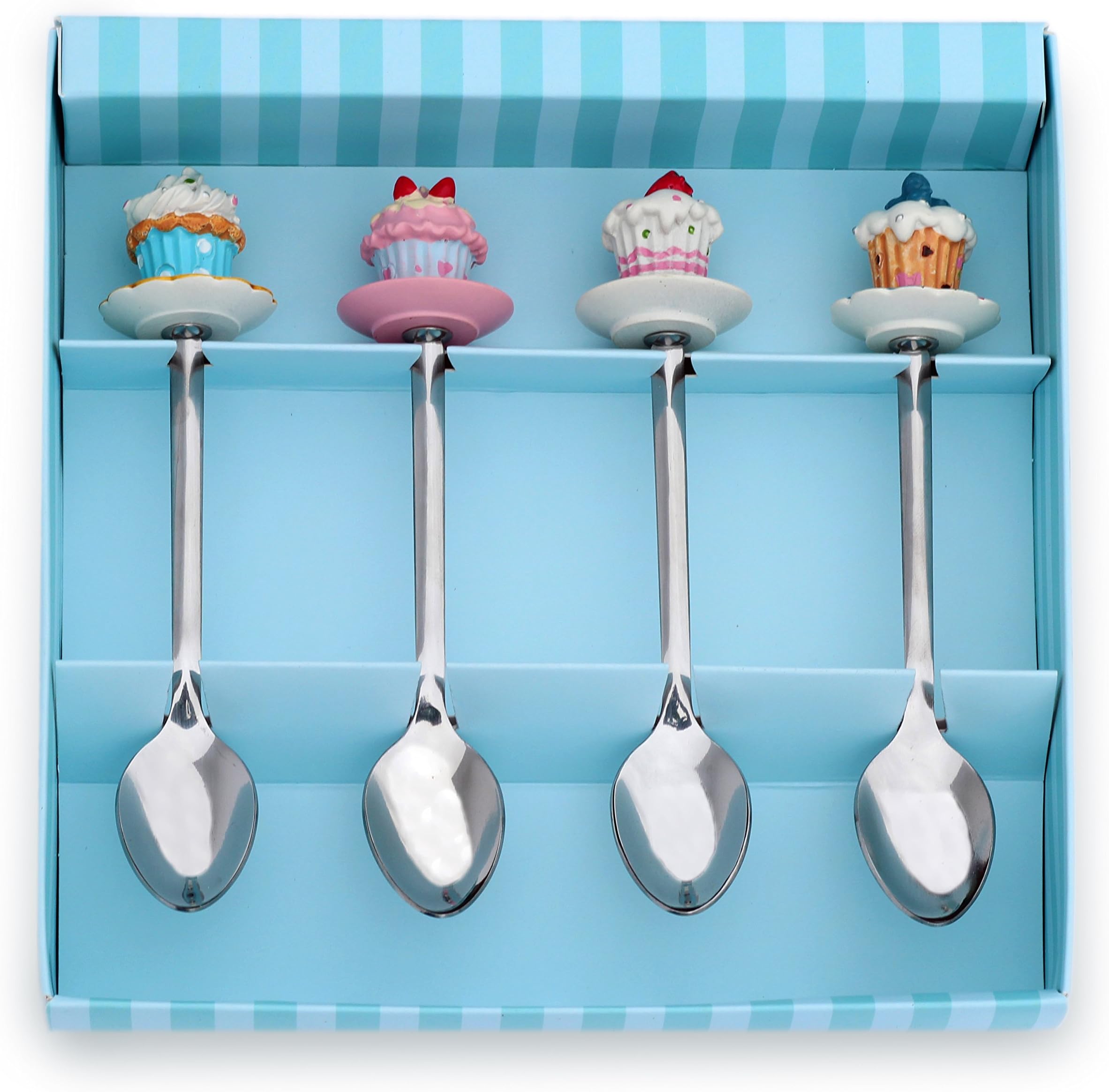 Dessert Serving Spoons - Gift Set for Party & Birthday - Each Teaspoon With Souvenir Cupcakes - Ideal for Sweet Bar Appetizer