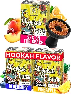 Threesome Hookah Flavors Set - 3 x 50g Non Tobacco Hookah Flavor for your Hooka Bowl (Sex on the beach - Blueberry - Pineapple) Sisha Bundle Pack of 3 - Try these Tobacco Free Shisha