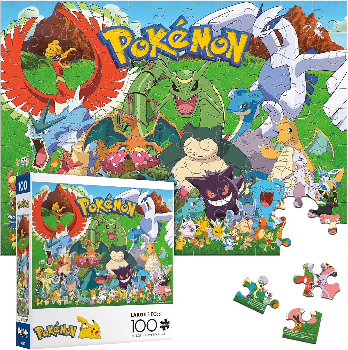 Buffalo Games - Pokémon Fan Favorites - 100 Piece Puzzle for Kids Ages 6-8 | Official Pokemon Licensed, Recycled Board, Finished Size 15 in x 11 in15 in x 11 in, Includes Poster, Giftable