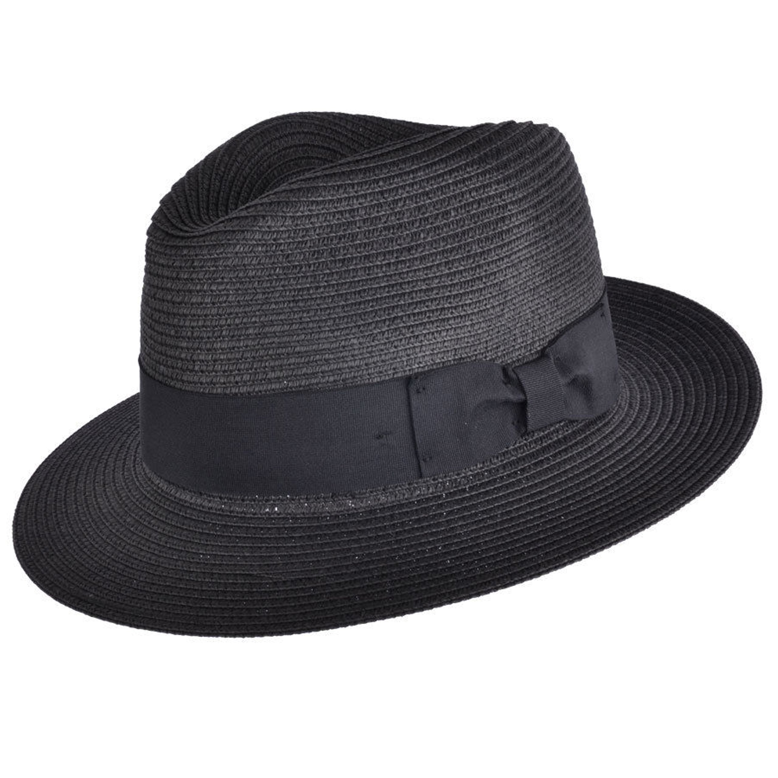 Maz Unisex Black Paper Straw Crushable Foldable Summer Panama Fedora Hat With Band And Adjustable Sweatband In 8 Colours (Medium(57Cm), )