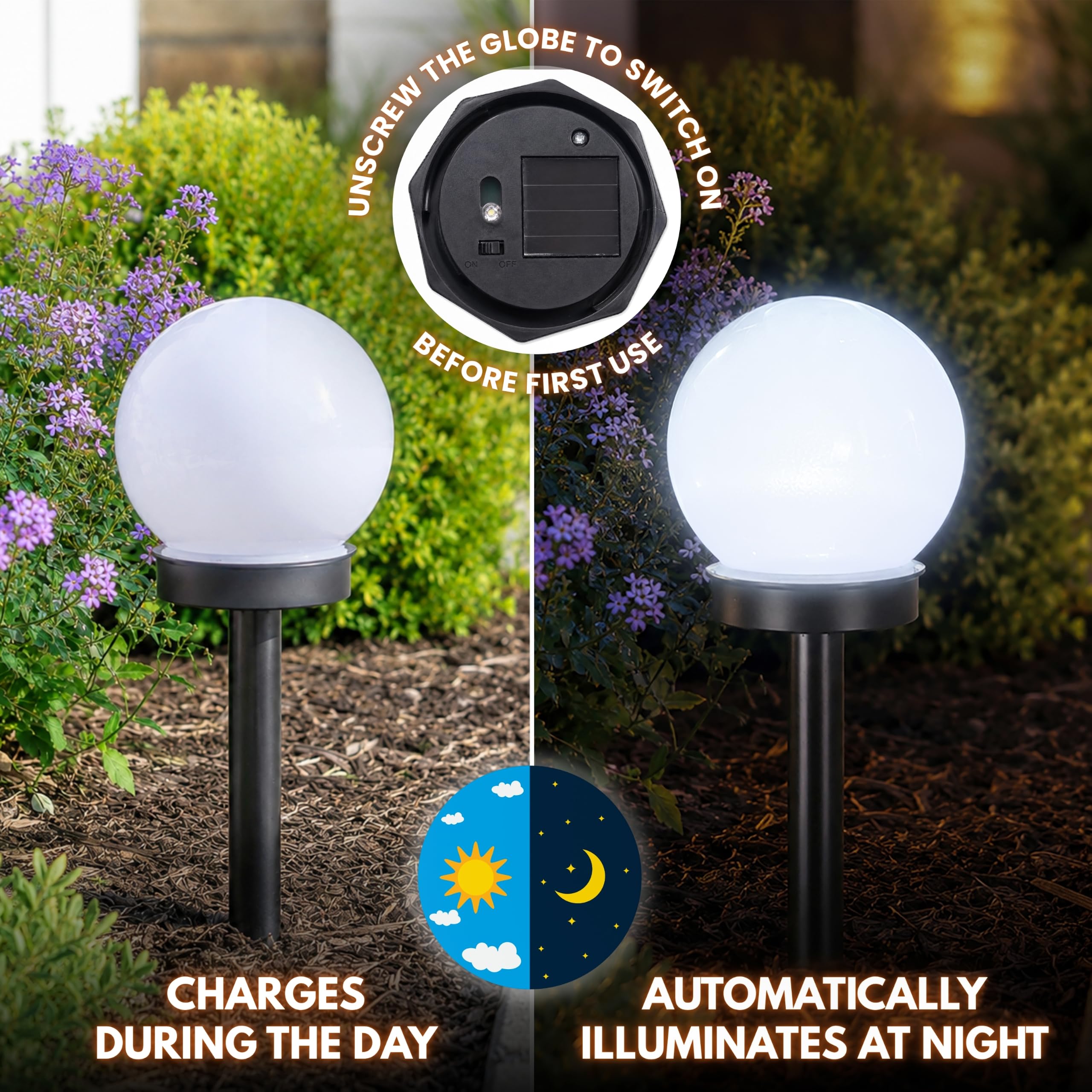 Garden Mile 12 luces de suelo impermeables con energía solar – Estaca de globo para iluminación al aire libre, adornos de jardín, luz solar de seguridad para patio, jardín, camino, macizos de flores