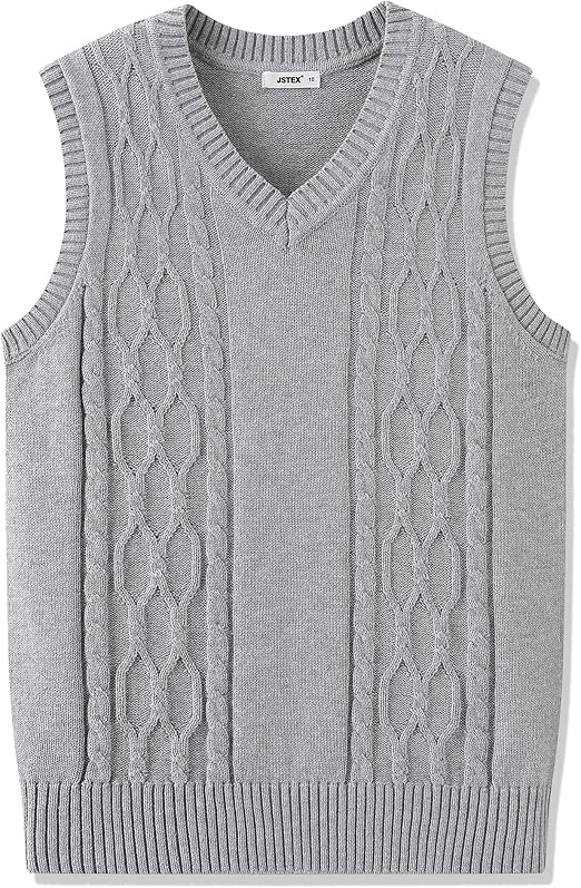JSTEX Boys Sweater Vest 100% Cotton Kids Uniform Vest Girls V-Neck Sleeveless Knit Pullover for Size 4-14