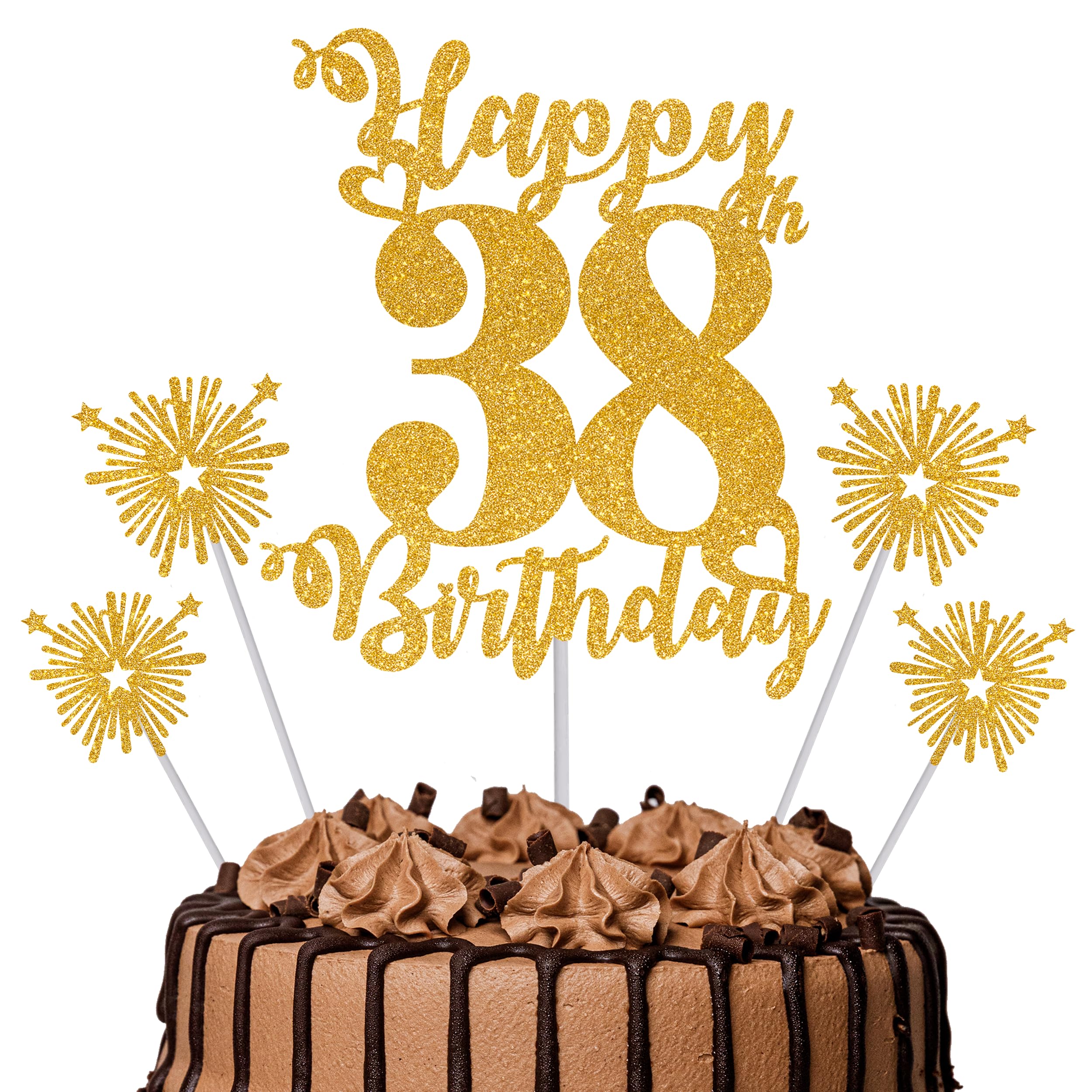 Gold Glitter 96th Birthday Cake Topper Set – 5 Piece Premium Glitter Birthday Decoration & Party Supplies for Men, Women & Kids – 96th Birthday — view 82