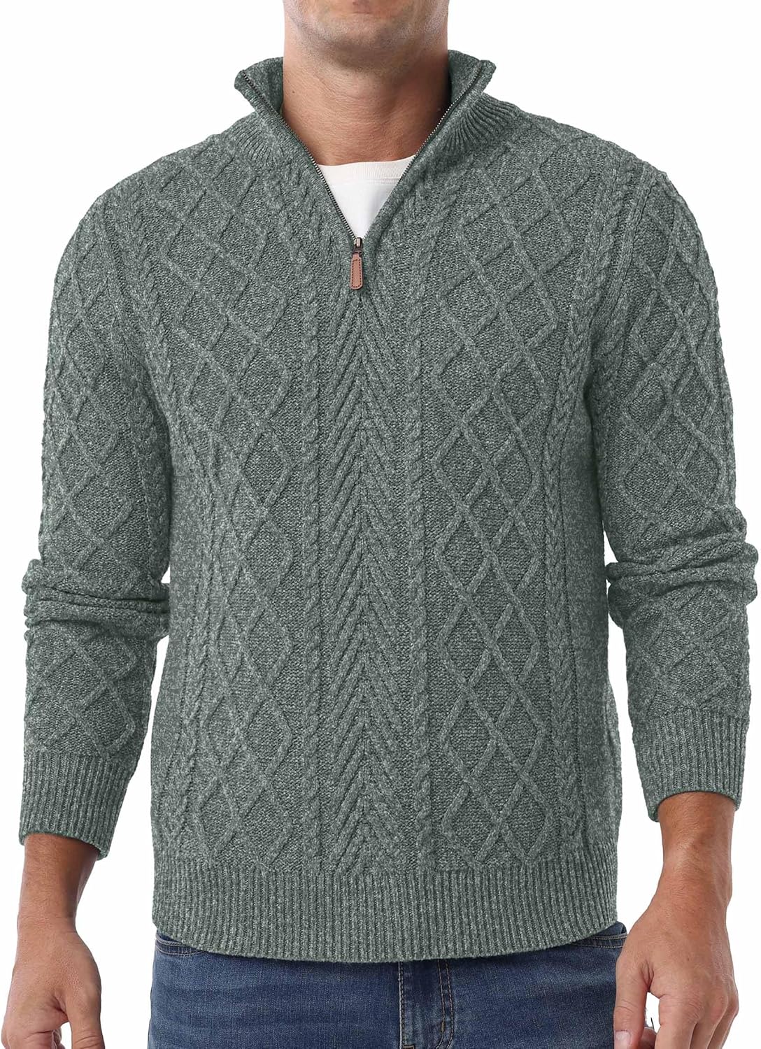 Askdeer Men's Quarter Zip Sweater Mock Neck Pullover Sweater Classic Casual Fisherman Sweaters - Image 5