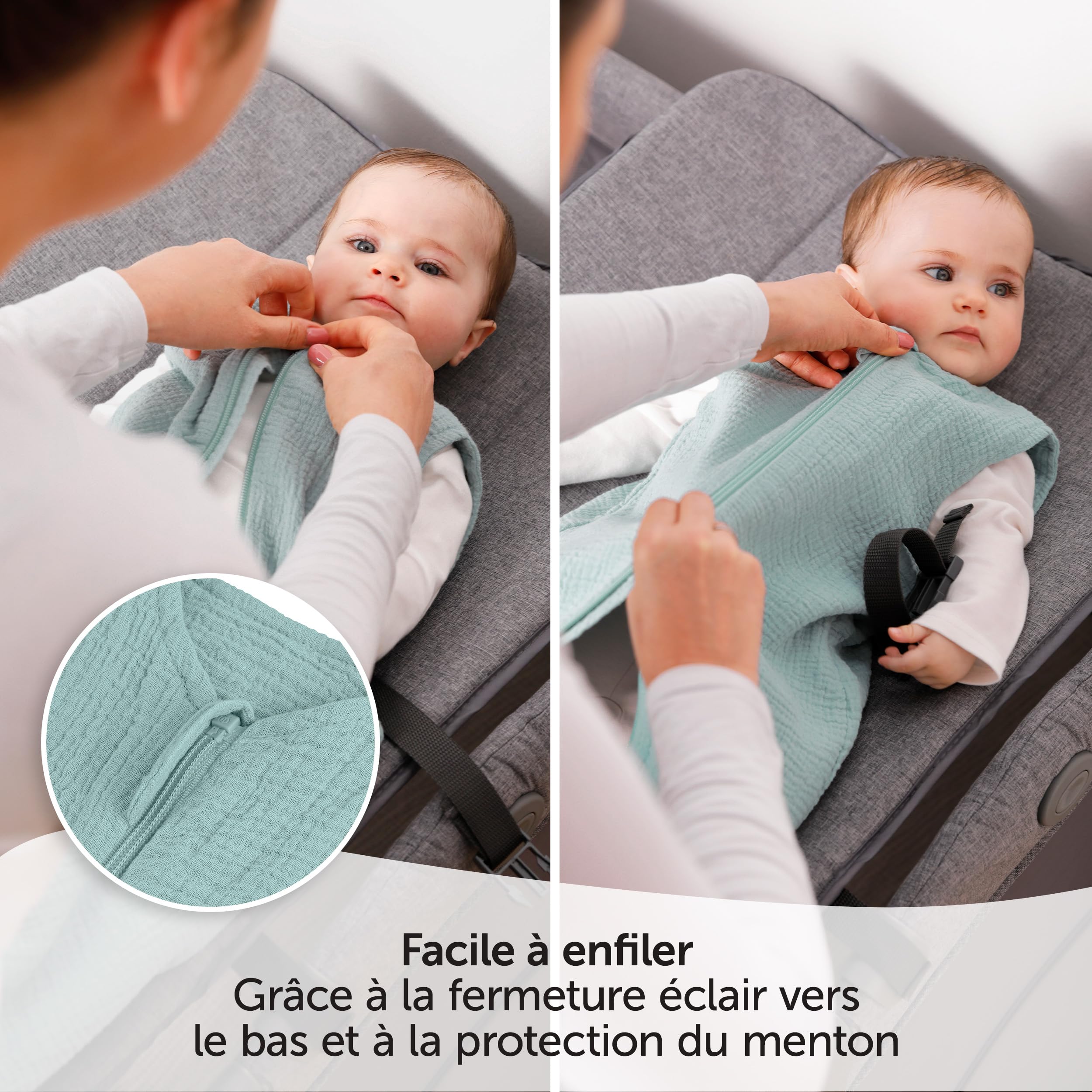 LaLoona Gigoteuse Bébé Été Mousseline sans Manches 0.5 TOG, Turbulette Légère 100% Coton Respirant – Gigoteuse Ete Printemps Certifiée Oeko-Tex - Vert Menthe (110 cm)