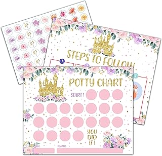 Princess Potty Training Sticker Chart, 10 Potty Charts with 216 Round Stickers & 1 Instruction Sheet, Potty Reward Sticker Chart for Toddlers Girls - A15