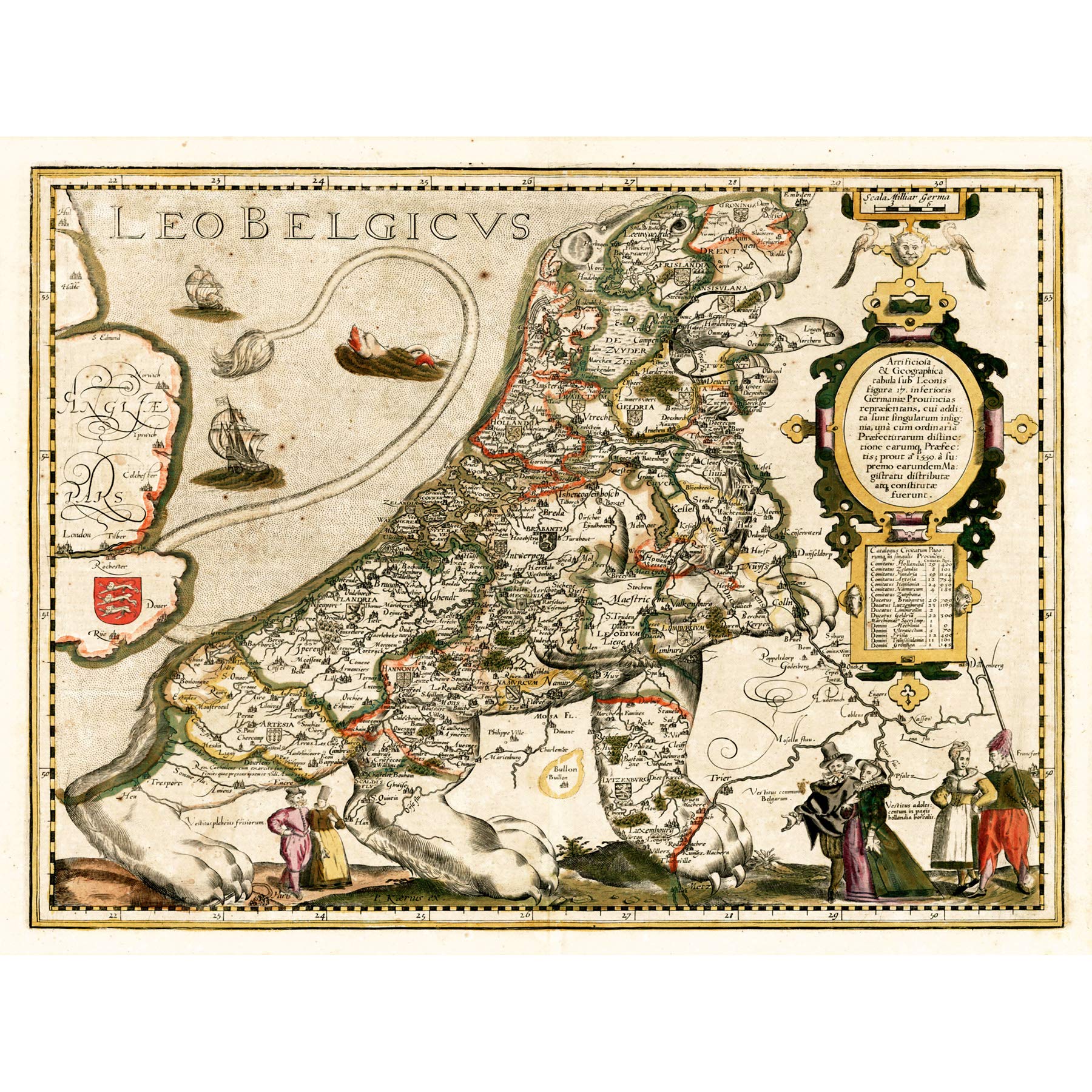Wee Blue Coo Map Antique Belgium North Sea Lion Leo Art Large Art Print Poster Wall Decor 18x24 inch