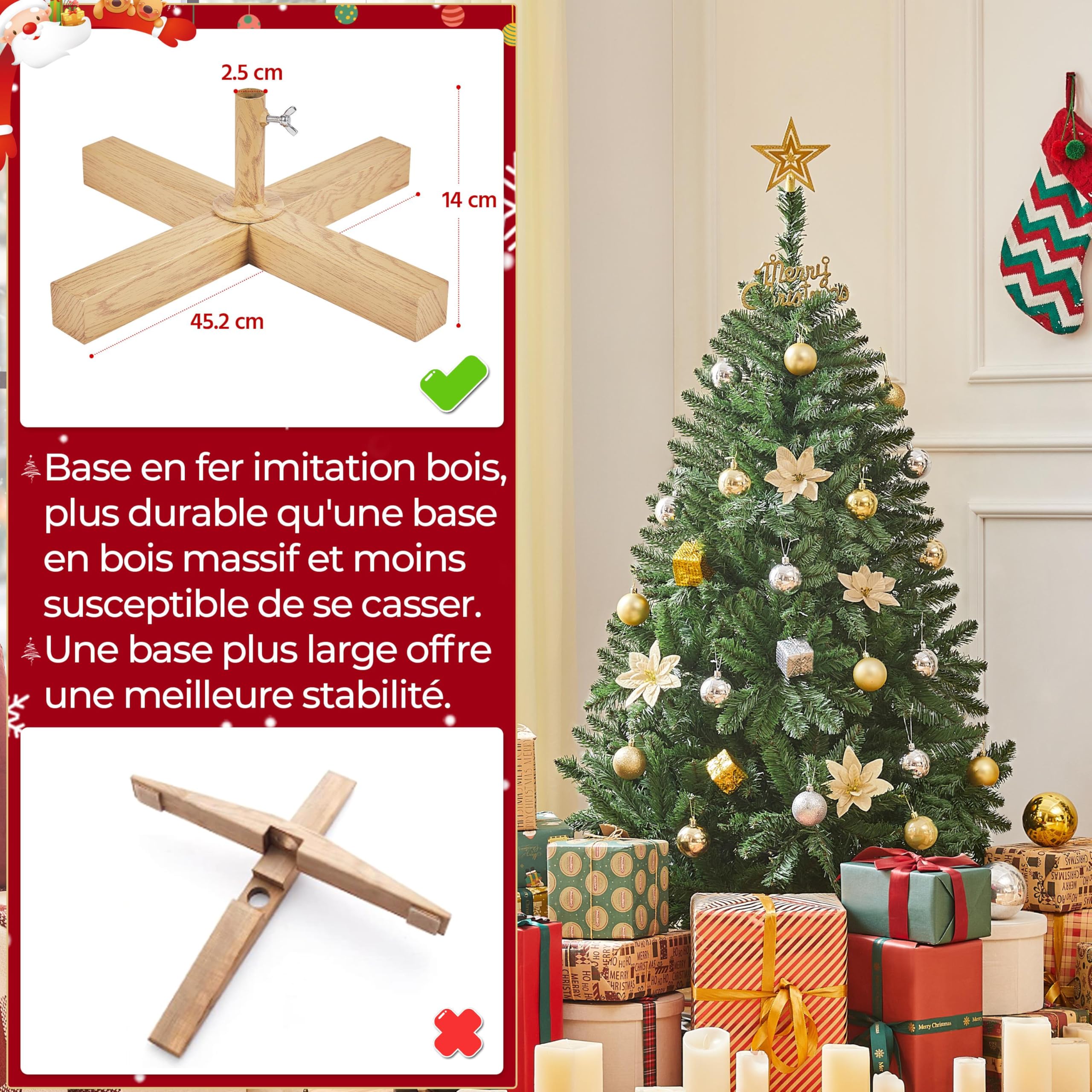 Yaheetech Sapin de Noël Artificiel 152 cm avec 437 Branches, Résistant au Feu, Support Métallique avec Veinures en Bois de Sapin Inclus, Décoration de Noël Fête