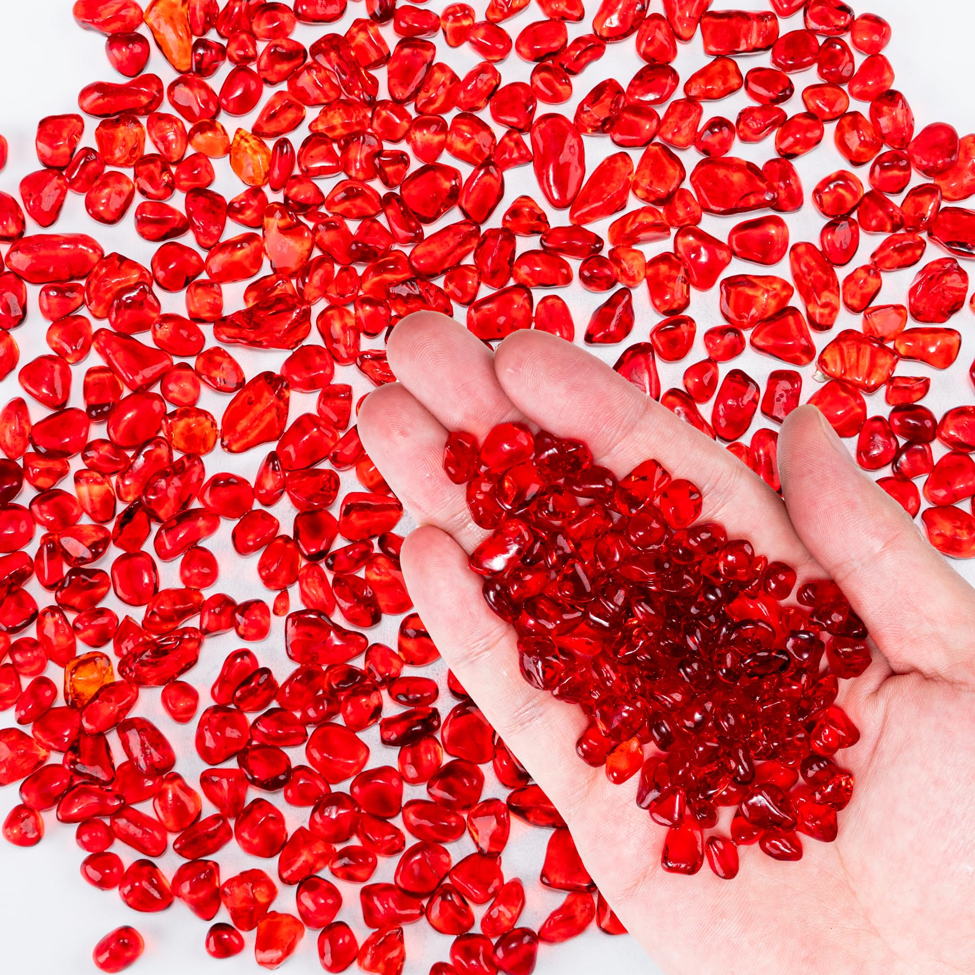 Meschett Colorful Glass Stones, 0.97 LB Fish Tank Gravel, Small Irregular Rainbow Aquarium Gravel for Aquarium Decorations and Turtle Tank, Sea Glass Beads Crystals for Fish Bowl, Vase Filler,Red