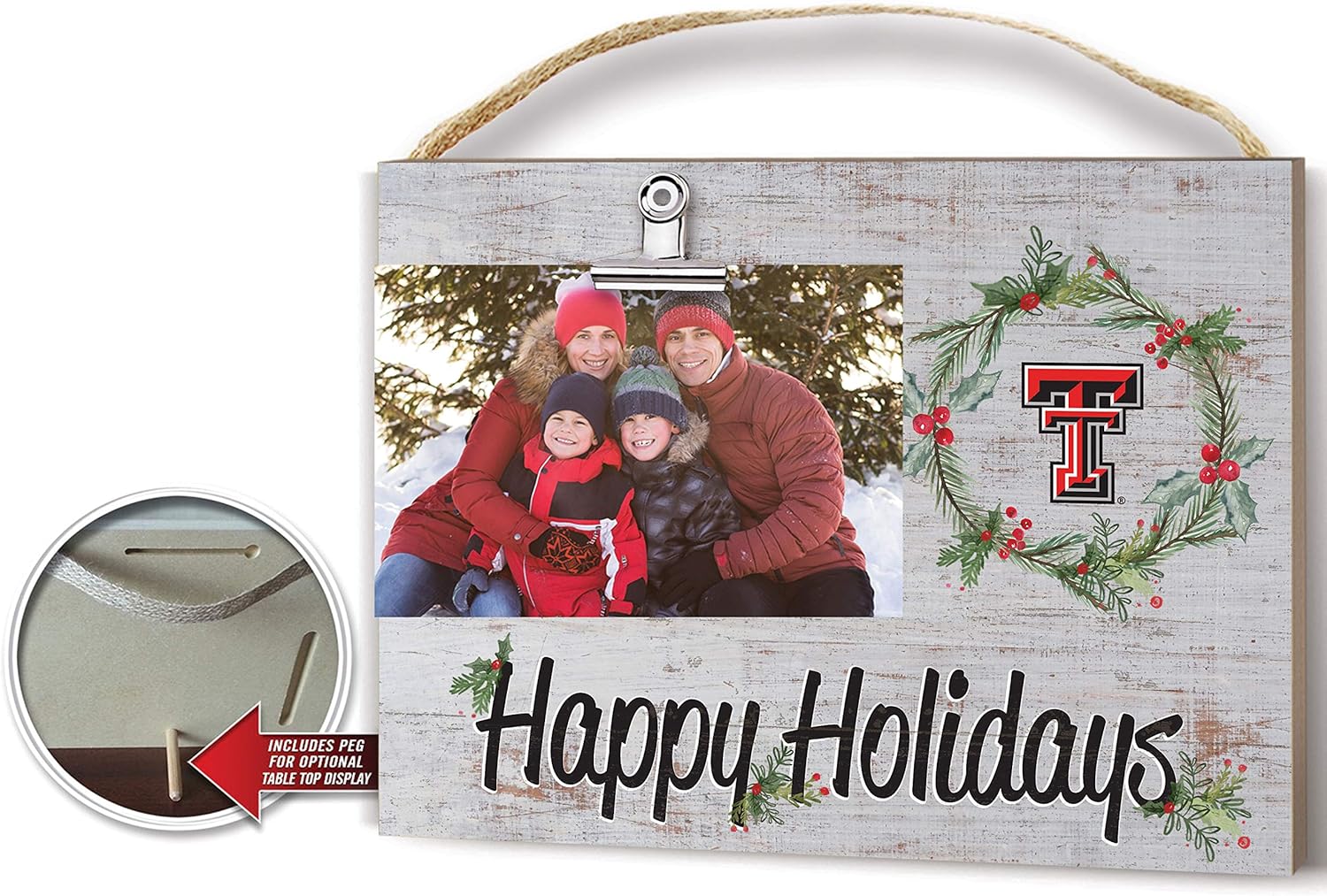 KH Sports Fan Texas Tech Red Raiders Clip It Colored Happy Holidays Photo Frame, Multi