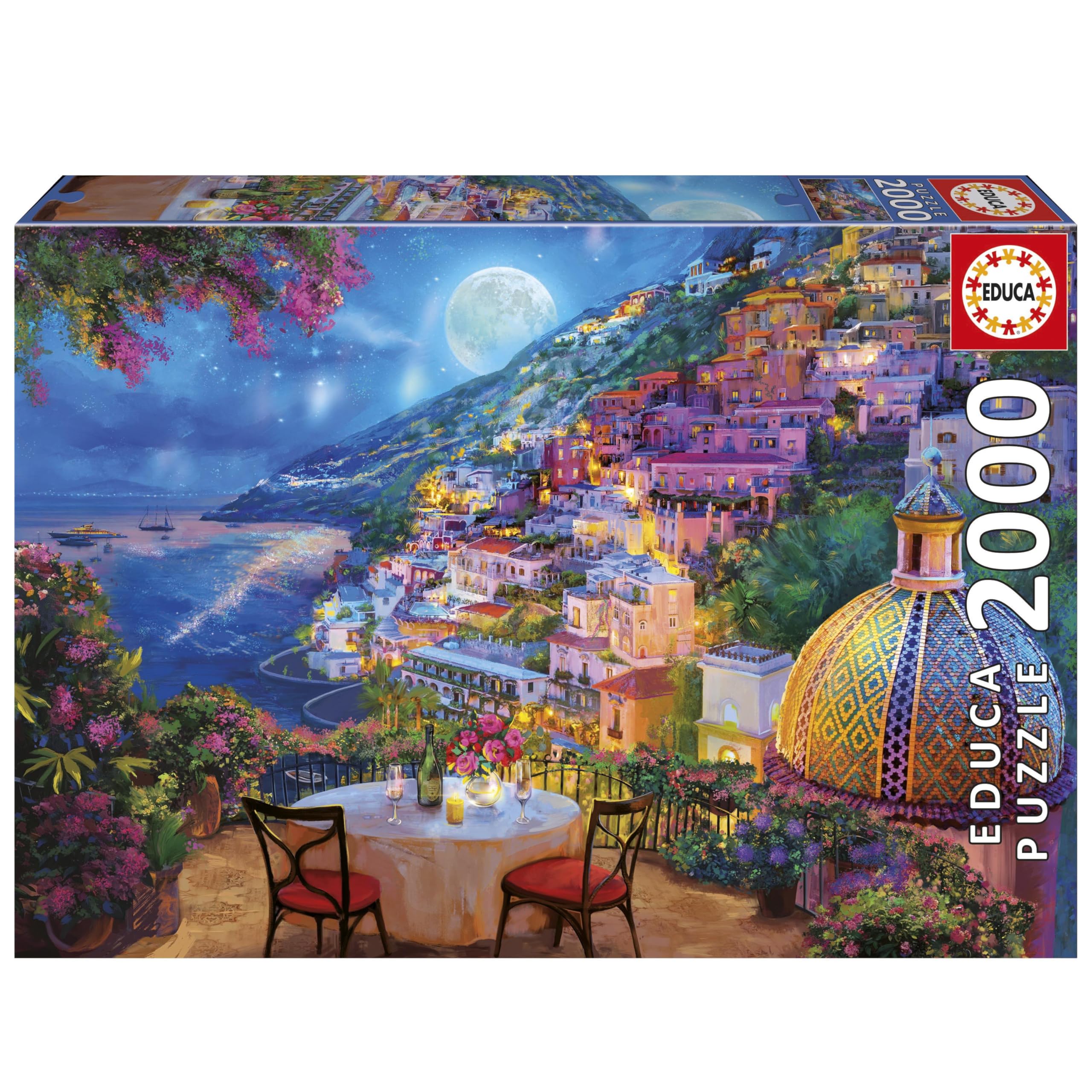 Educa - 2000 Positano Date Night Premium Adult Jigsaw | Beautiful Italian Coastal Romance | Size 96 x 68 cm | Ages 14+ (20573)
