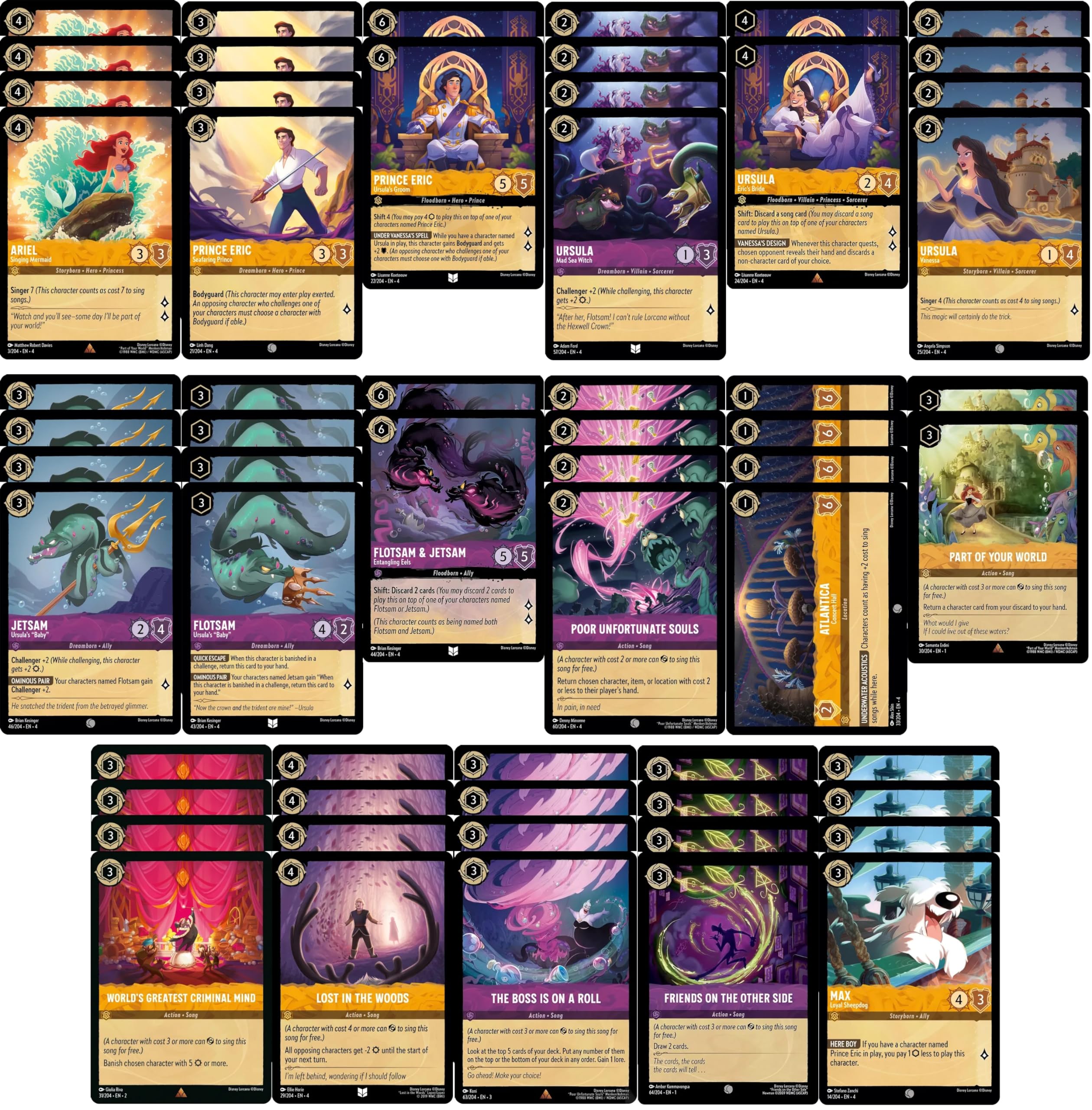 Disney Lorcana The Little Mermaid Deck - Ariel, Prince Eric, Ursula, Flotsam & Jetsam - Custom Built - Very Strong - 60 Card!