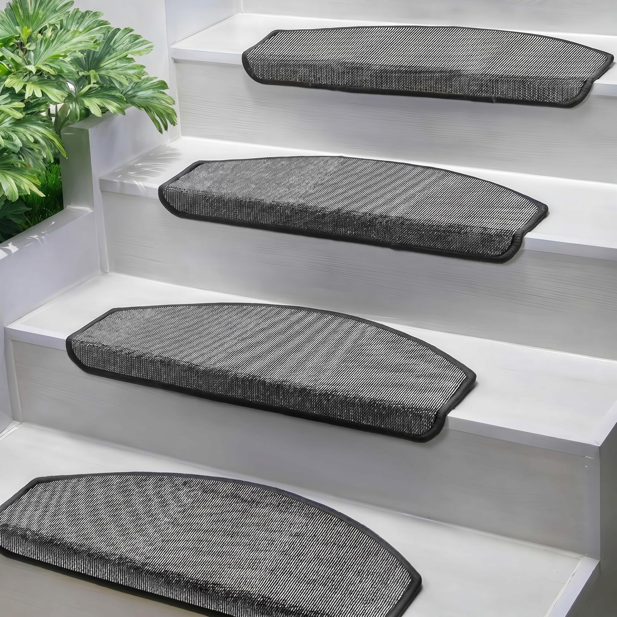 Björn&Schiller Alfombrillas para escaleras, Set de 15 peldaños autoadhesivos, Alfombrillas Antideslizantes para escaleras, moqueta para peldaños, Forma semicircular, Alfombra Escalera, Gris