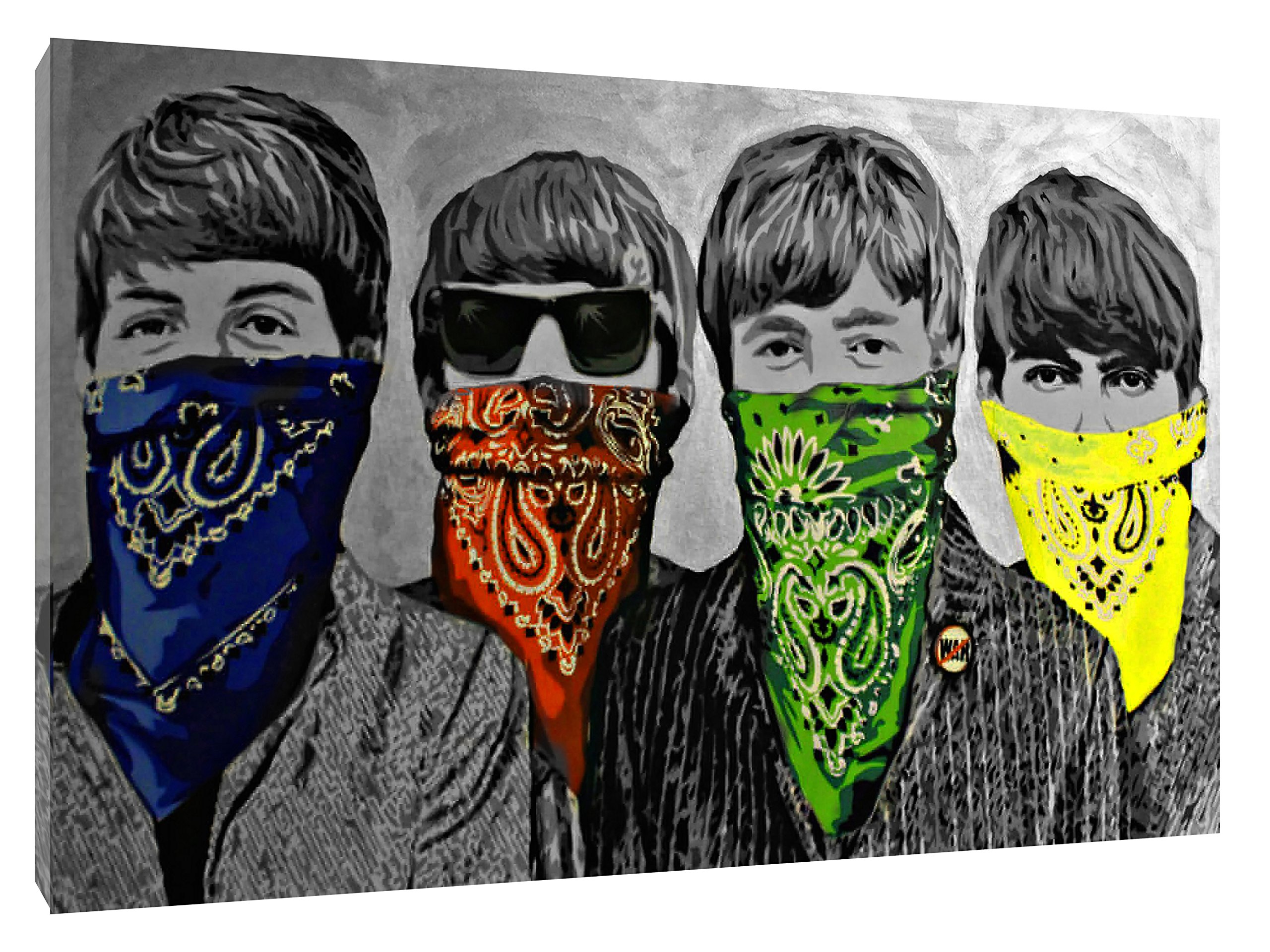 ARTSPRINTS Banksy The Beatles Bandanna B/W Jackets Print ON Framed Canvas Wall Art 12??x 8??inch -18mm Depth