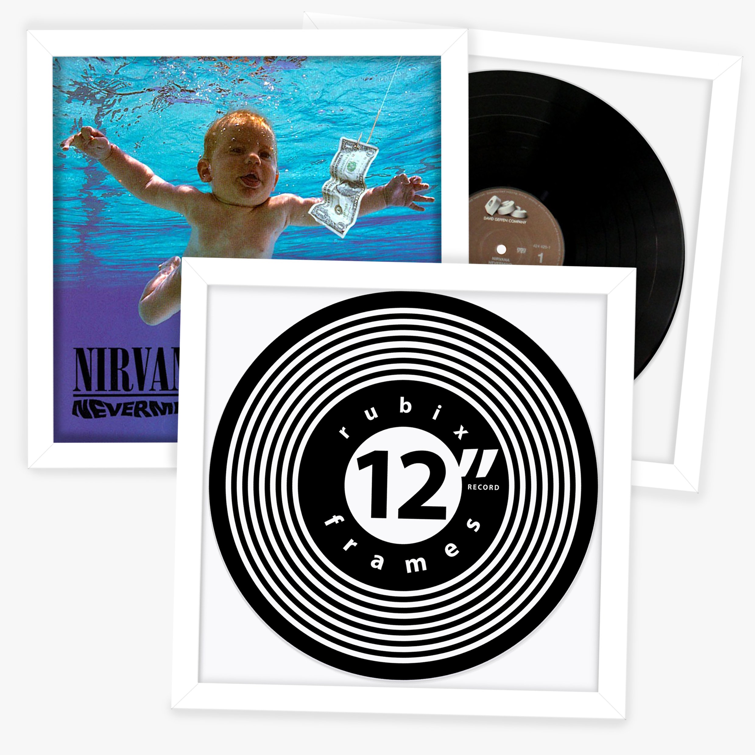 12” Inch Vinyl Record Frame - WHITE - Quality Wooden Picture Frame with Acid Free Mount and Conservation Backing - Handmade to Order in England, Devon, UK by RUBIX FRAMES