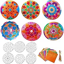 24 Sets Mandala Foil Fun Arts Crafts Diwali Mandala Art Craft Kits| No Mess DIY Creative Flower Crafts for Christmas Indian Festivals Gifts Diwali Party Activities Art Project