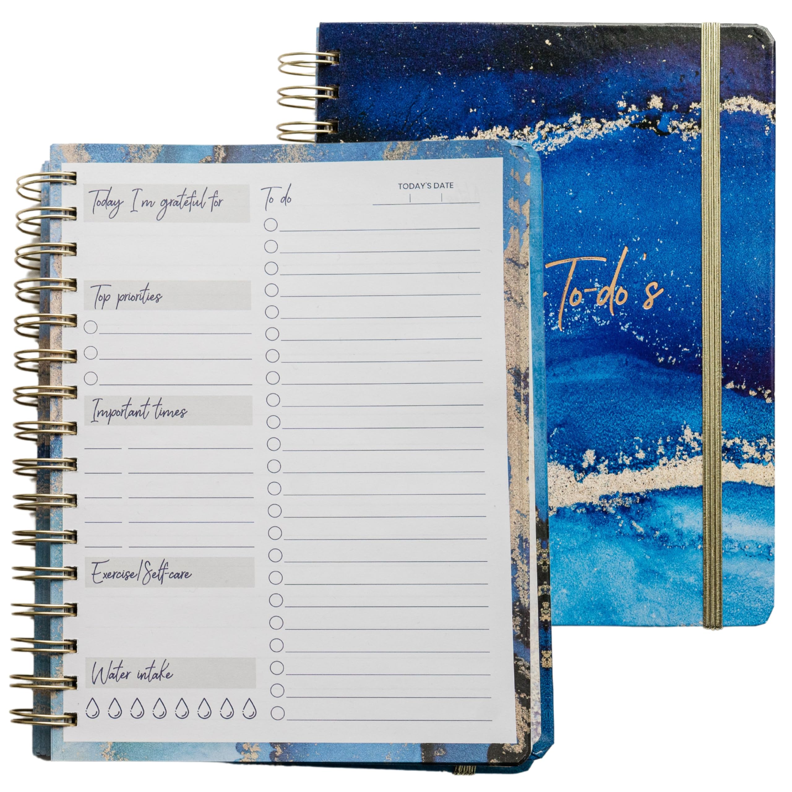 Cuaderno diario sin fecha – Lista de bloc de notas planificador de 6.5 x 8.5 pulgadas, bonito diseño colorido, tapa dura laminada y encuadernación en espiral de oro rosa, 302 páginas, tareas diarias y