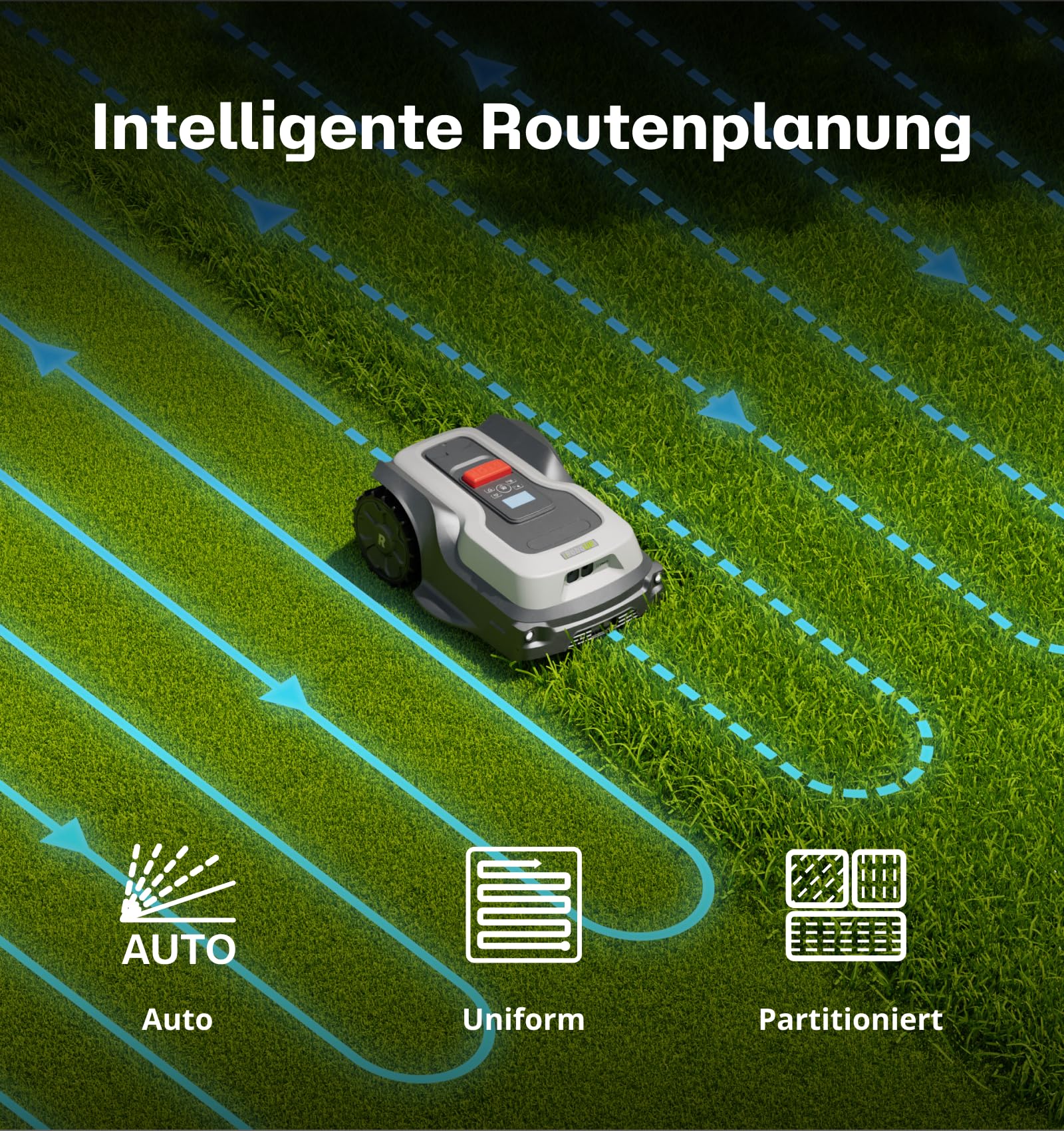 Robot cortacésped inalámbrico dispositivo T1200Pro para 1500㎡ | Cartografía automática y manual, corte personalizado, corte en paralelo, evitación de obstáculos por IA