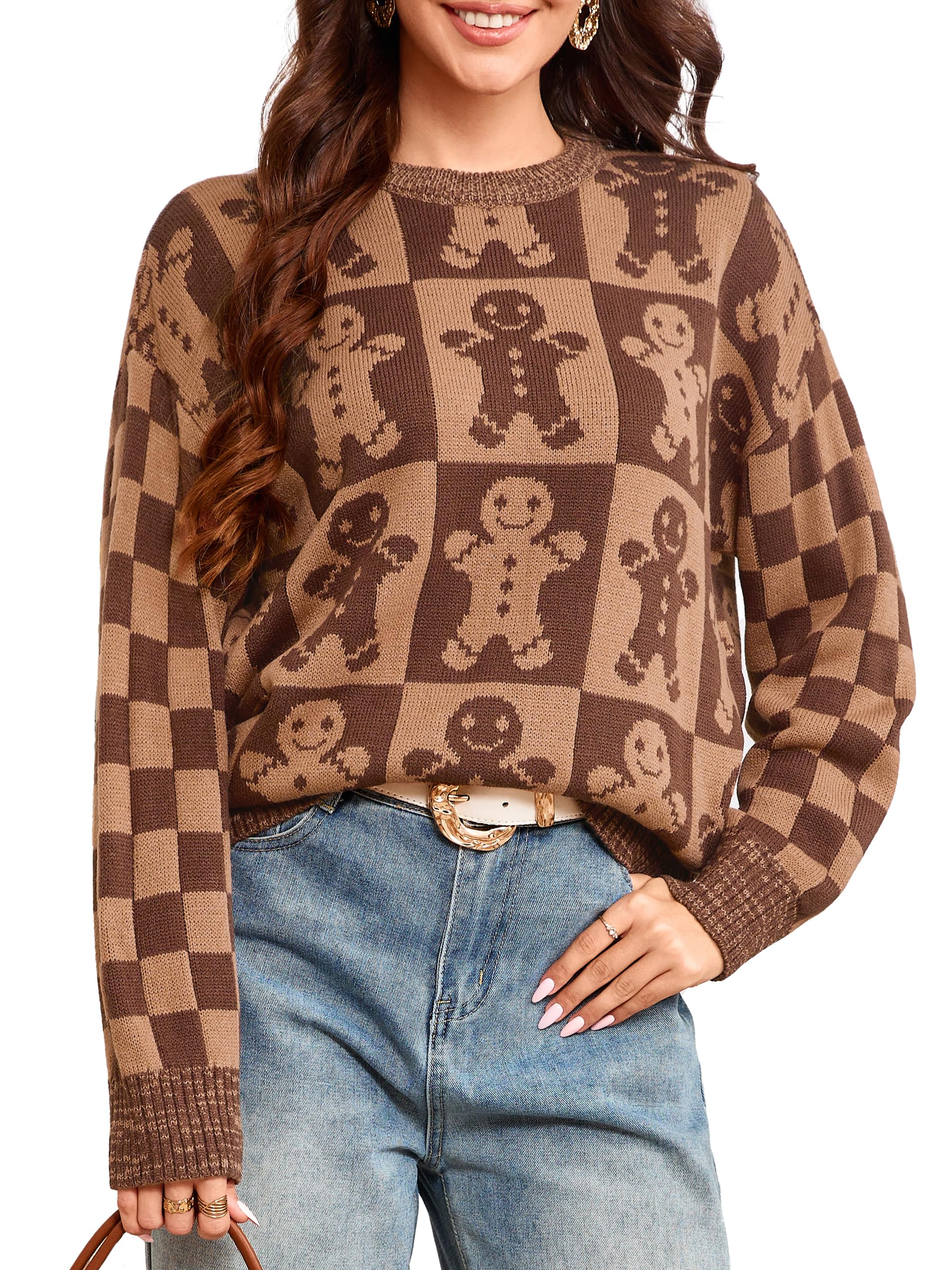 Simplee Womens Christmas Ugly Sweater Long Sleeve Holiday Soft Knit Cute Lightweight Warm Crewneck Pullover 2025 Trendy