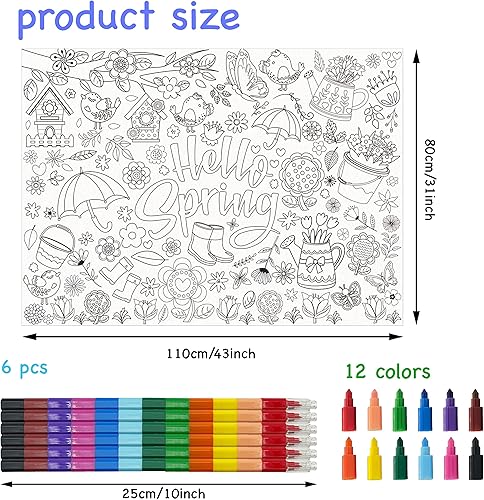 Miniatura 2 de Póster gigante para colorear de primavera con 6 crayones apilables manualidades y actividades educativas póster de papel jumbo póster para colorear