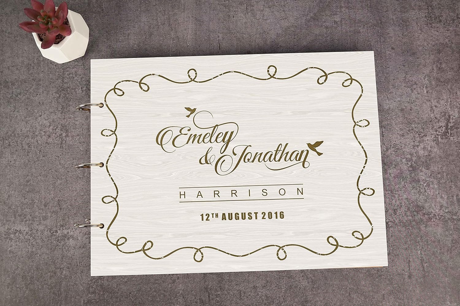 Darling Souvenir Personalized Engraved Laser Cut Wedding Guest Book Wooden Cover Sign-in Book Registry Guestbook Scrapbook-ZH