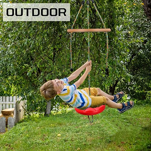 Miniatura 7 de Columpio de disco para niños, juego de columpios de árbol, accesorios de cuerda ajustable con barras de mono, 1 mosquetón, 2 correas colgantes