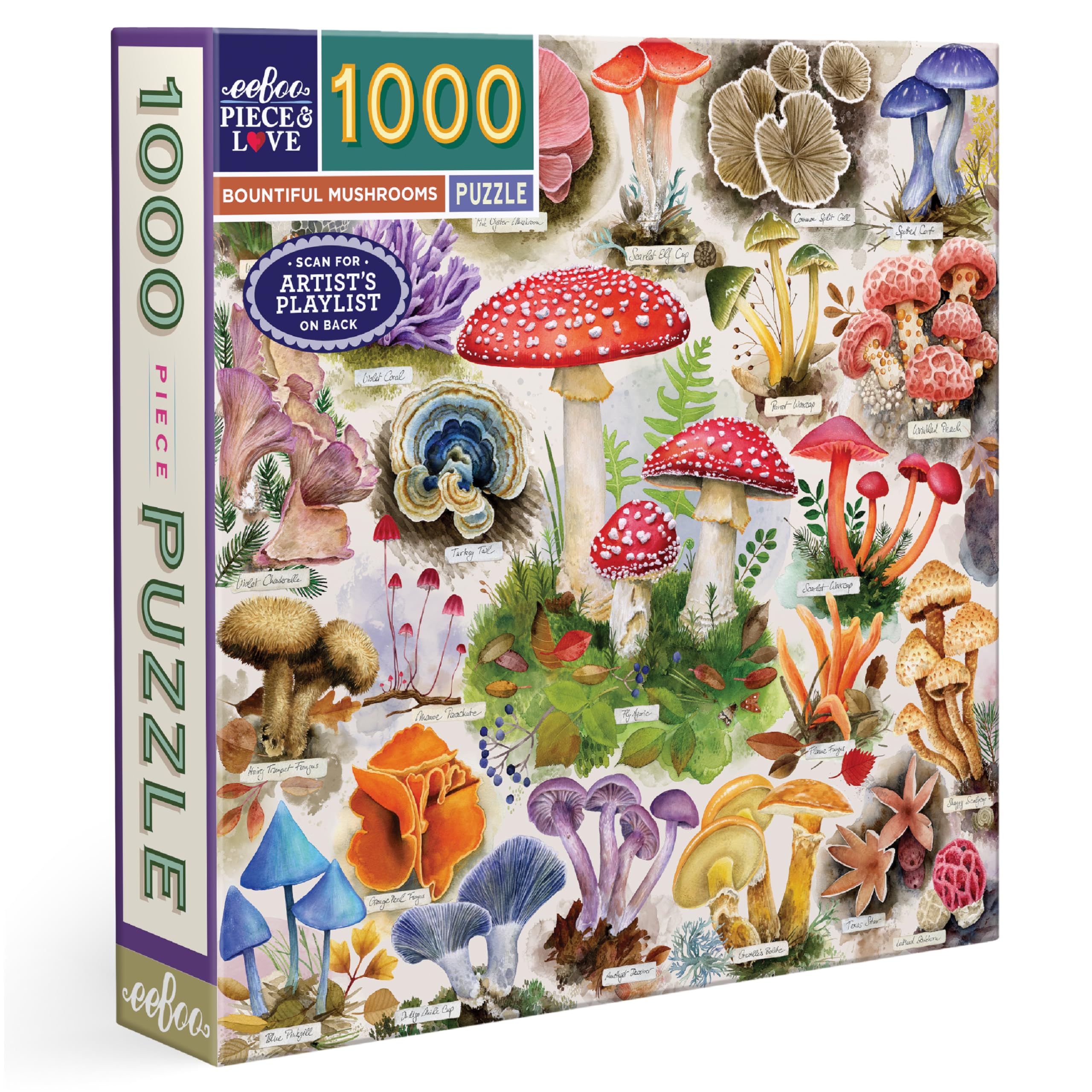 eeBoo Bountiful Mushrooms 1000 Piece Square Jigsaw Puzzle, 23" x 23"