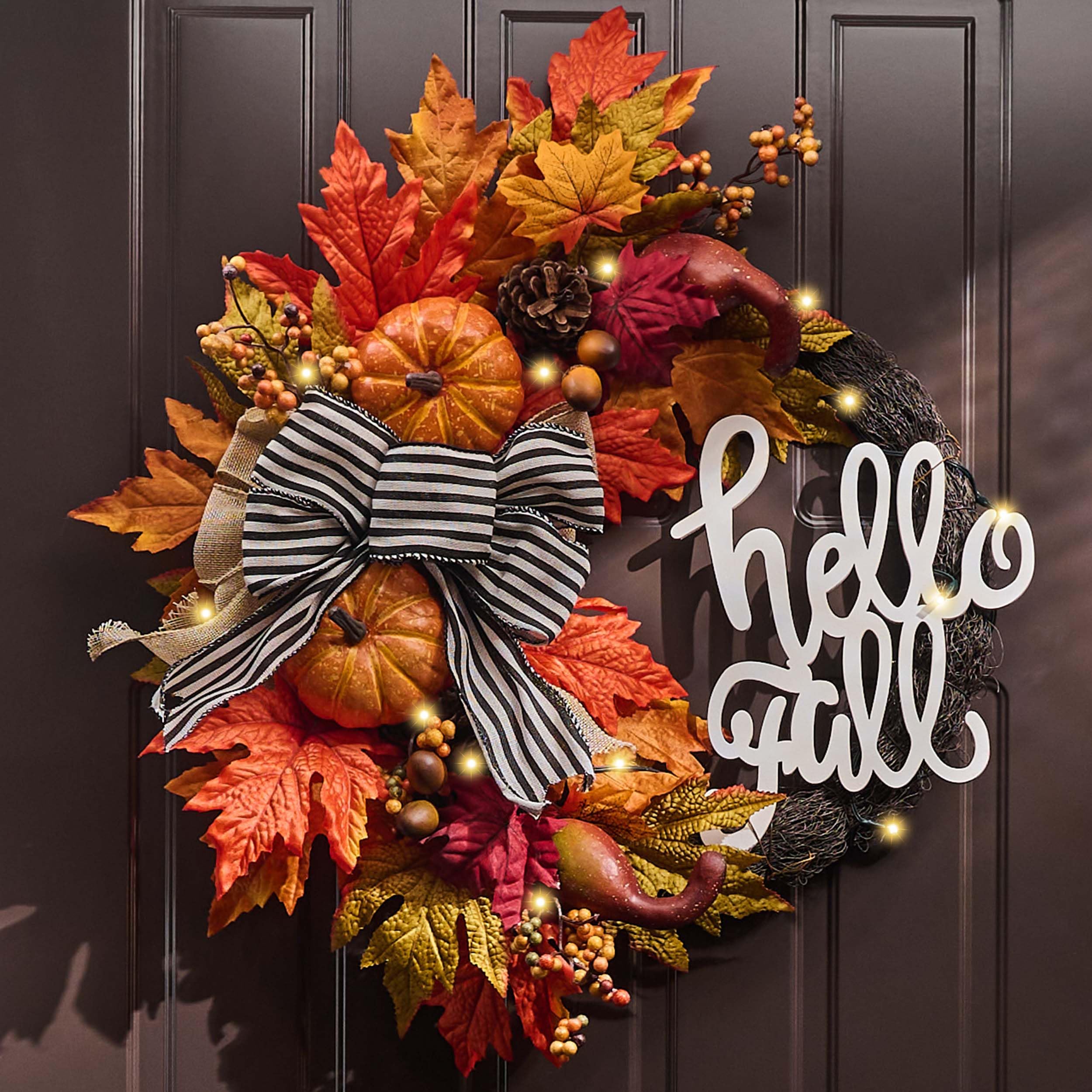 Couronne de porte d'automne lumineuse de 55cm pour réchauffer votre porche