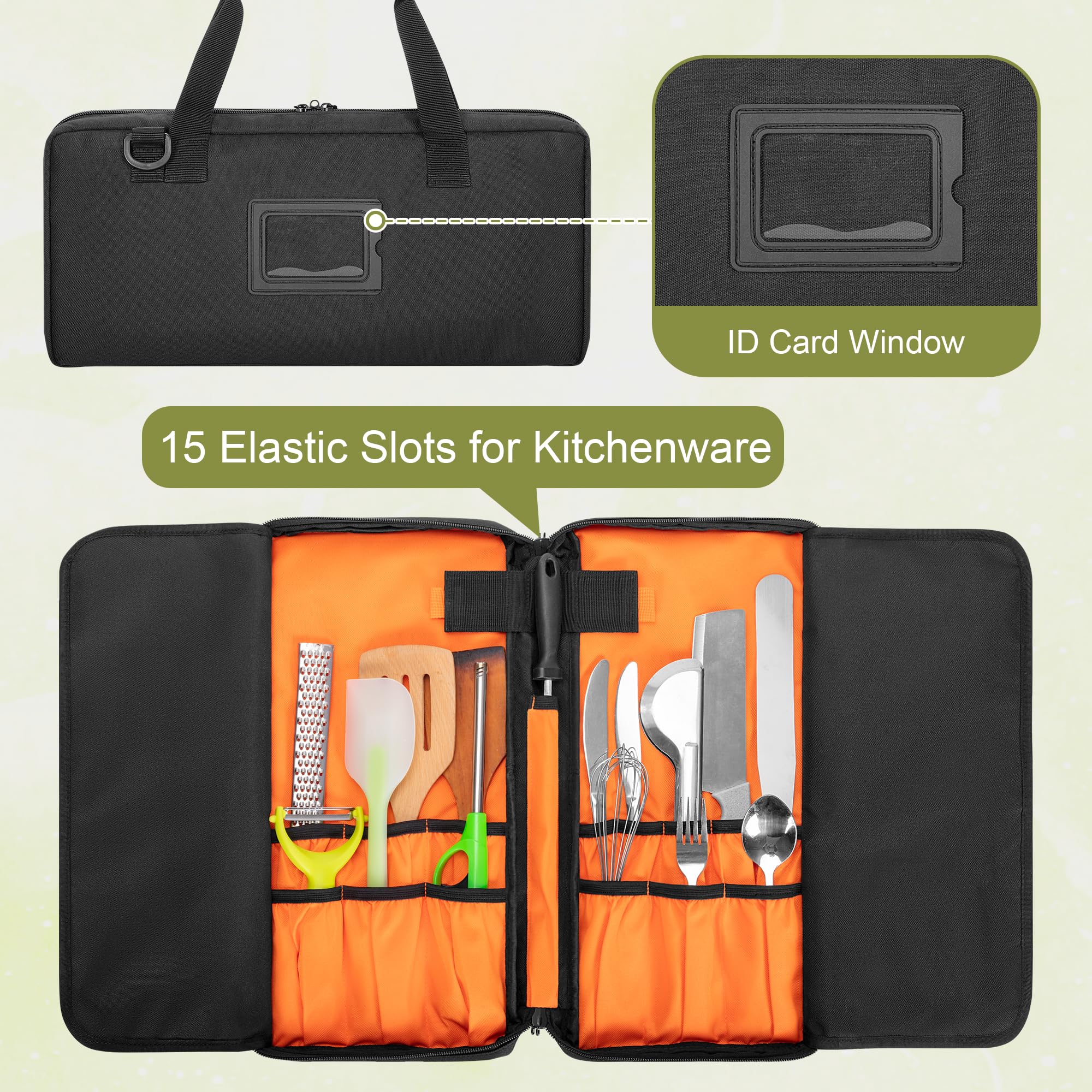samdew Borsa per Coltelli da Chef con Tracolla Rimovibile, Solo Borsa | Custodia con 18 Scomparti per Set di Coltelli da Chef Professionali (uso in Cucina, Escursionismo e Viaggio)