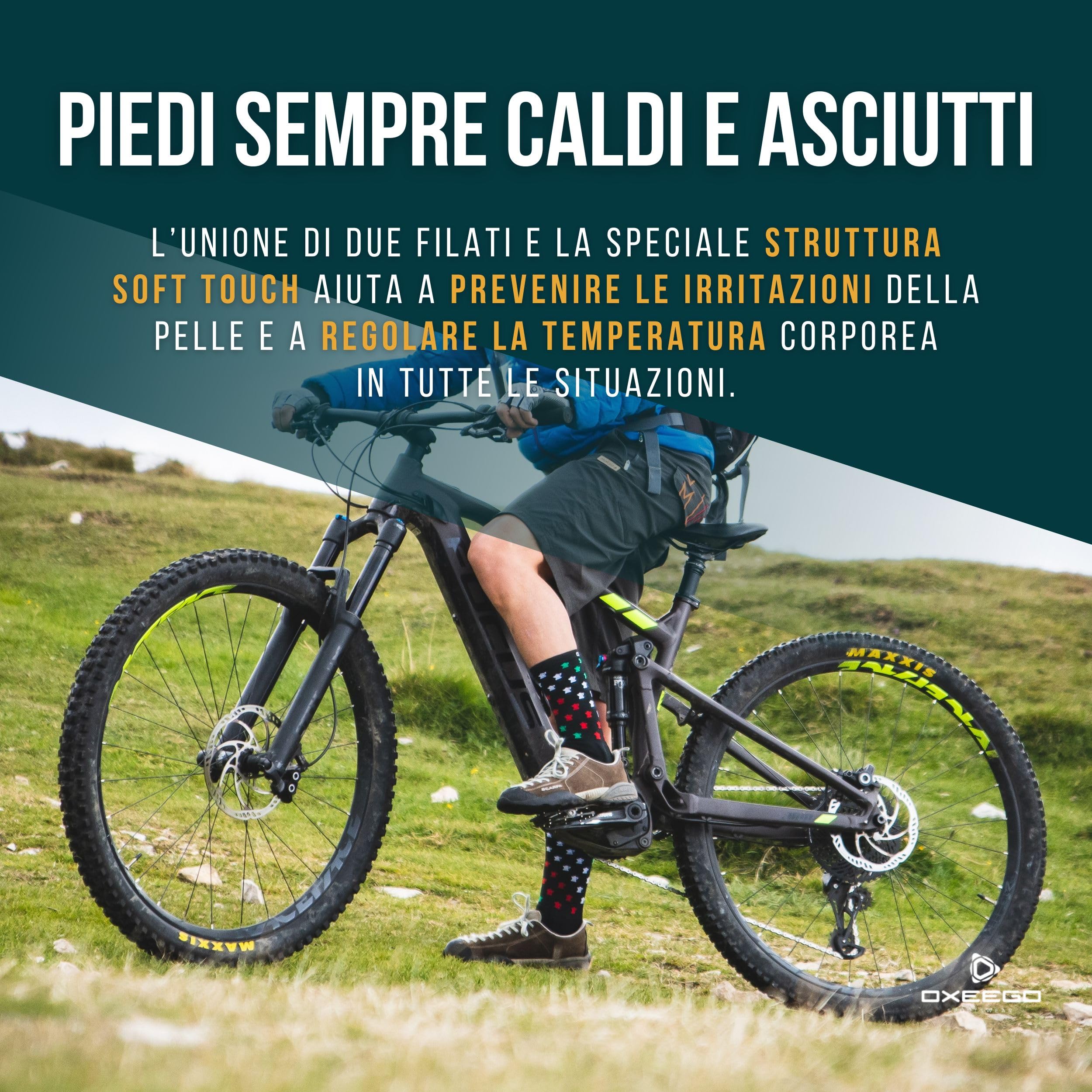 Calze Ciclismo Termiche Ossigenanti, Antibatteriche e con Rinforzi su Punta e Tallone - Calzini Bici da Corsa (Pixels)