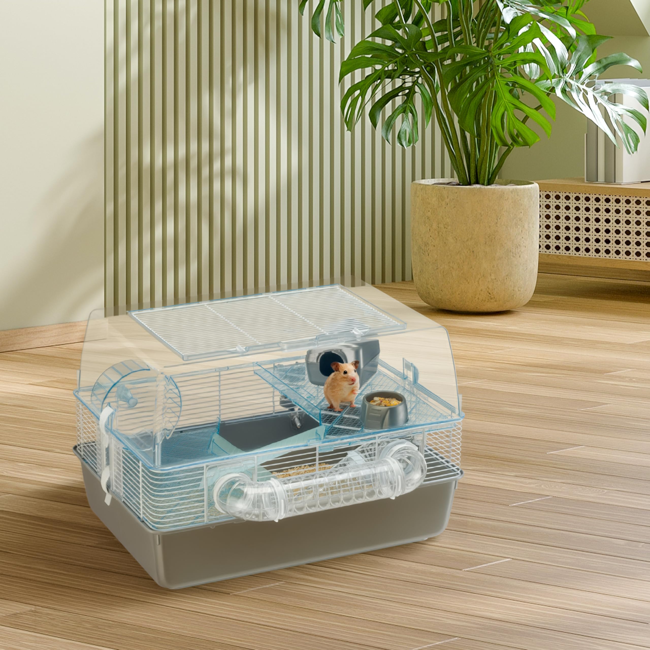 FERPLAST Gabbia Roditori DUNA FUN per Criceti, Topolini, in Plastica e Metallo, Accessori inclusi: Mangiatoia, Beverino, Casetta, Ruota, Scaletta, Ripiani, Set Tubi. 55x47xh37,5cm