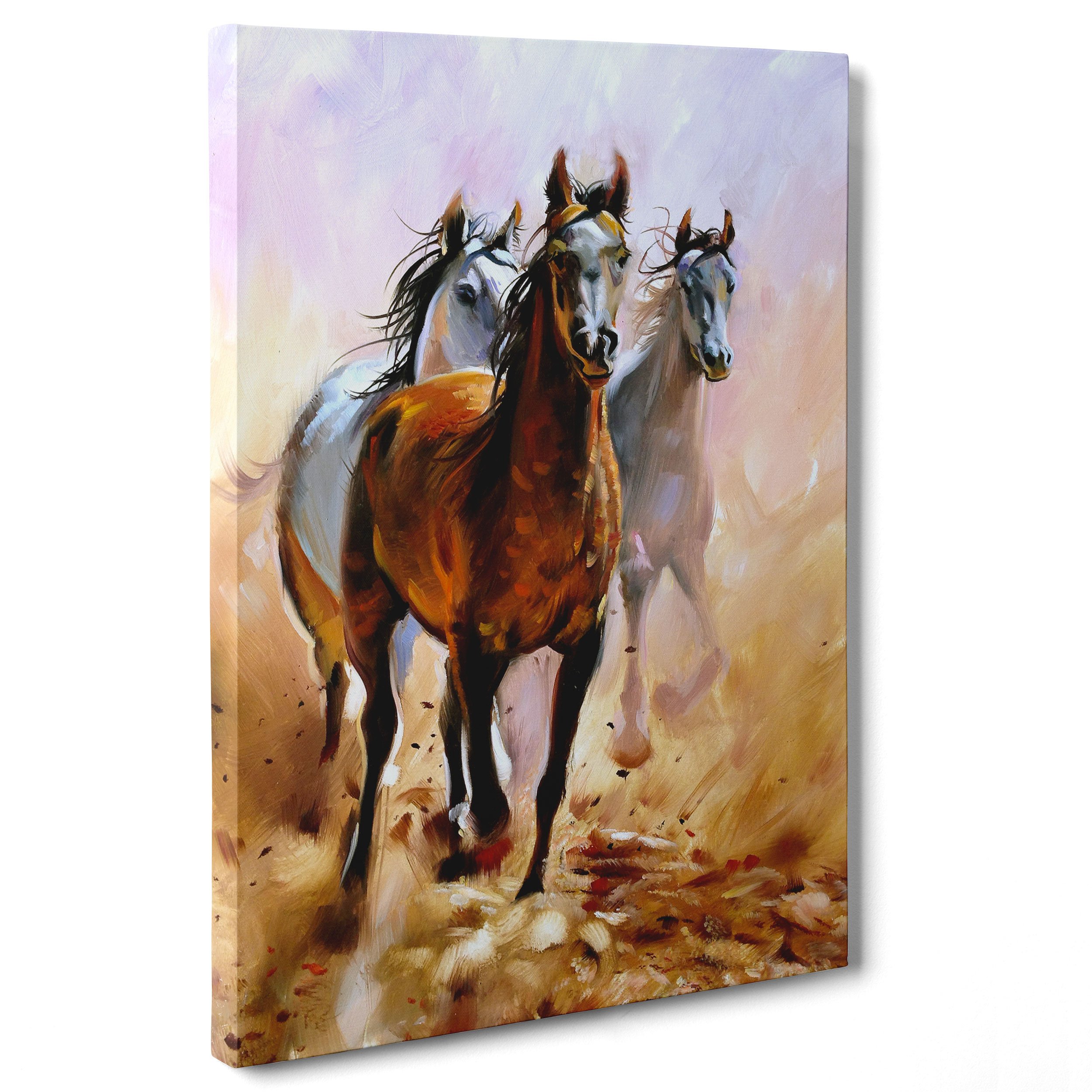 Telaio Legno 50x70 Cm Quadro Su Tela Cavalli Selvaggi Al Galoppo - 50x70  Cm, Pronto Appendere, Made In Italy Cornice Quadrata 30x30, image size:2500x2500