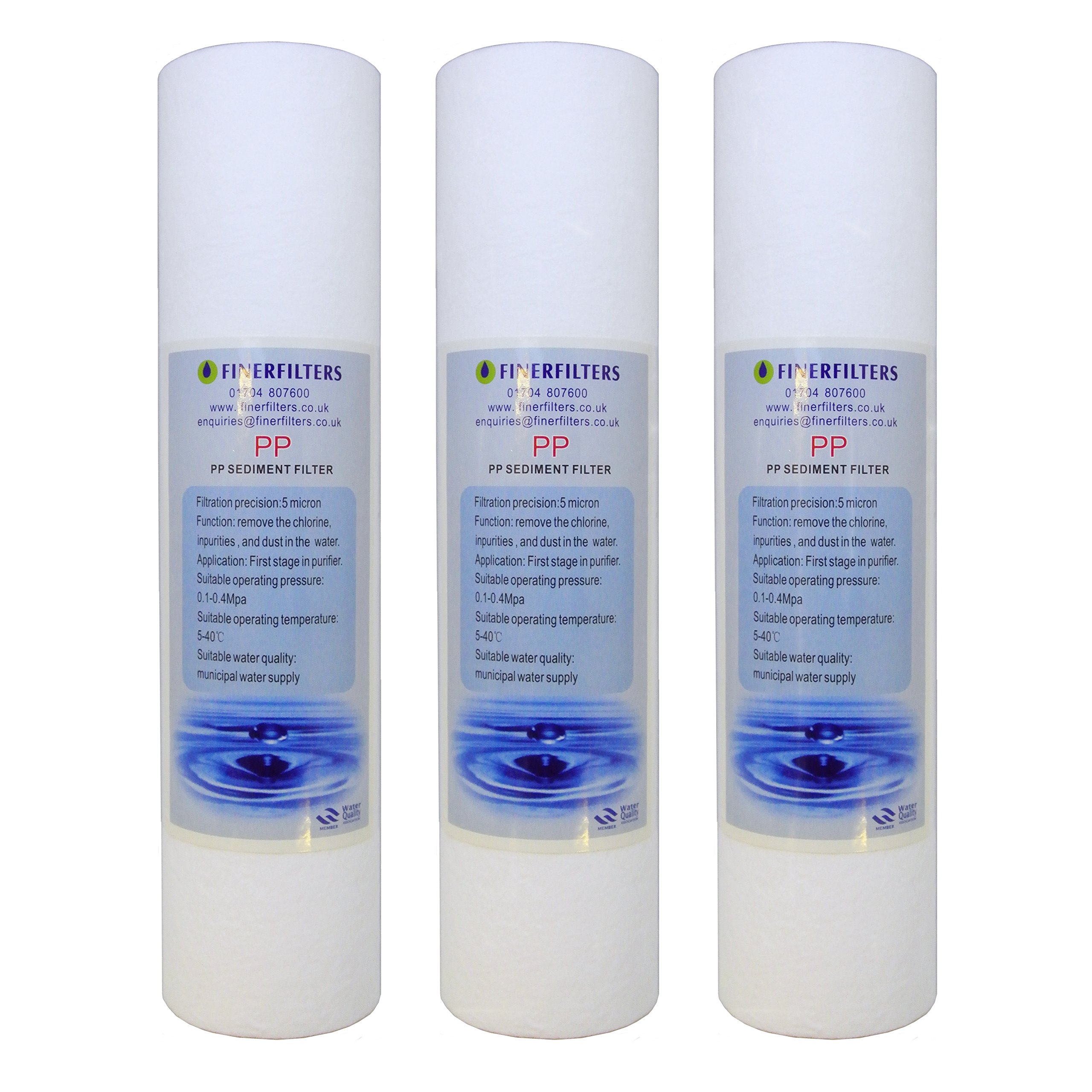 Finerfilters 3 X Reverse Osmosis 10" Pp Sediment Water Filter Cartridges 5 Micron Water Filters (Reverse Osmosis/Water Fed Pole/Hard Well Water Treatment)