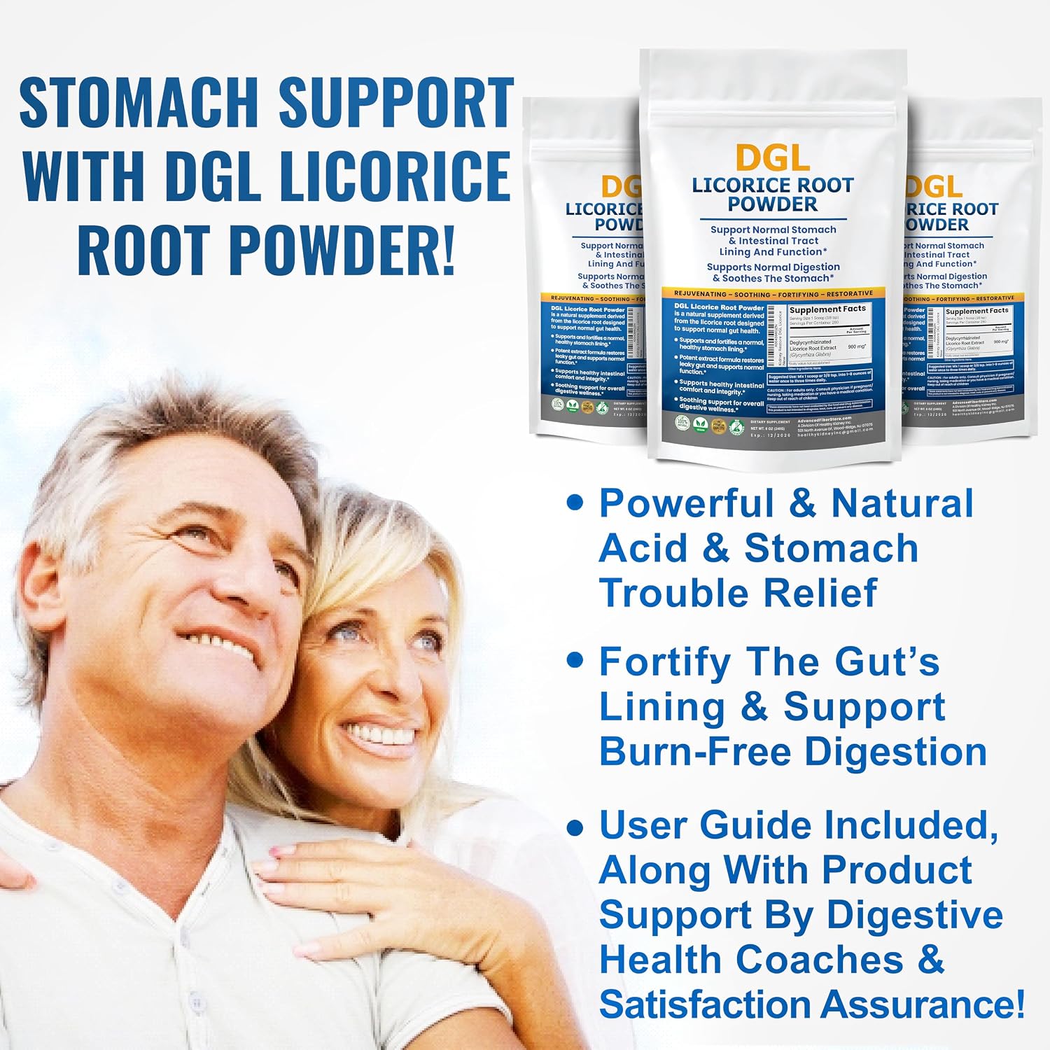 Advanced Acacia Fiber Powder Bundle 2.5 Ibs (40oz) Soluble Fiber Leaky Gut Repair Powder + DGL Licorice Supplement: Stomach Relief, Leaky Gut Repair, DGL Powder for Digestive Restoration, Acid Relief