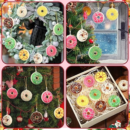 Miniatura 6 de Juego de 12 adornos de Navidad con forma de dona de espuma, adornos surtidos para árbol de Navidad, postre, mini adornos decorativos de Navidad para