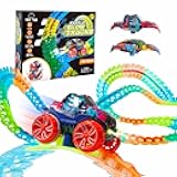 USA Toyz Zero-G Glow Race Track for Kids- 60pcs Glow in The Dark Flexible Race Track Set with Suction Cups, Slot Car, 2 Graffiti Toy Cars Shells, STEM Toy LED Car Tracks for Boys and Girls Age 3+