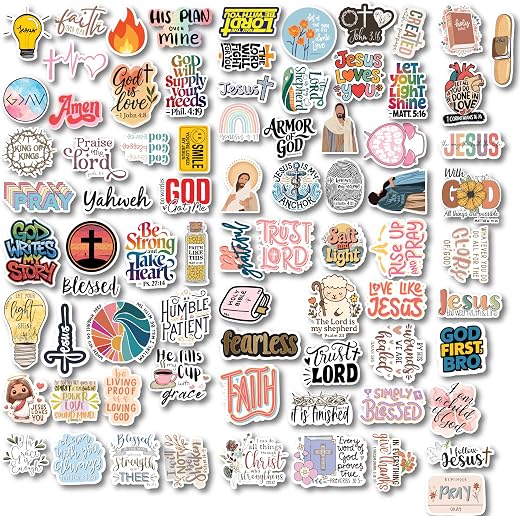 D2C Christian Aesthetic Glitter Stickers Pack | 87 Waterproof Vinyl Bible Verse & Jesus Stickers for Laptop, Phone, Bottl...