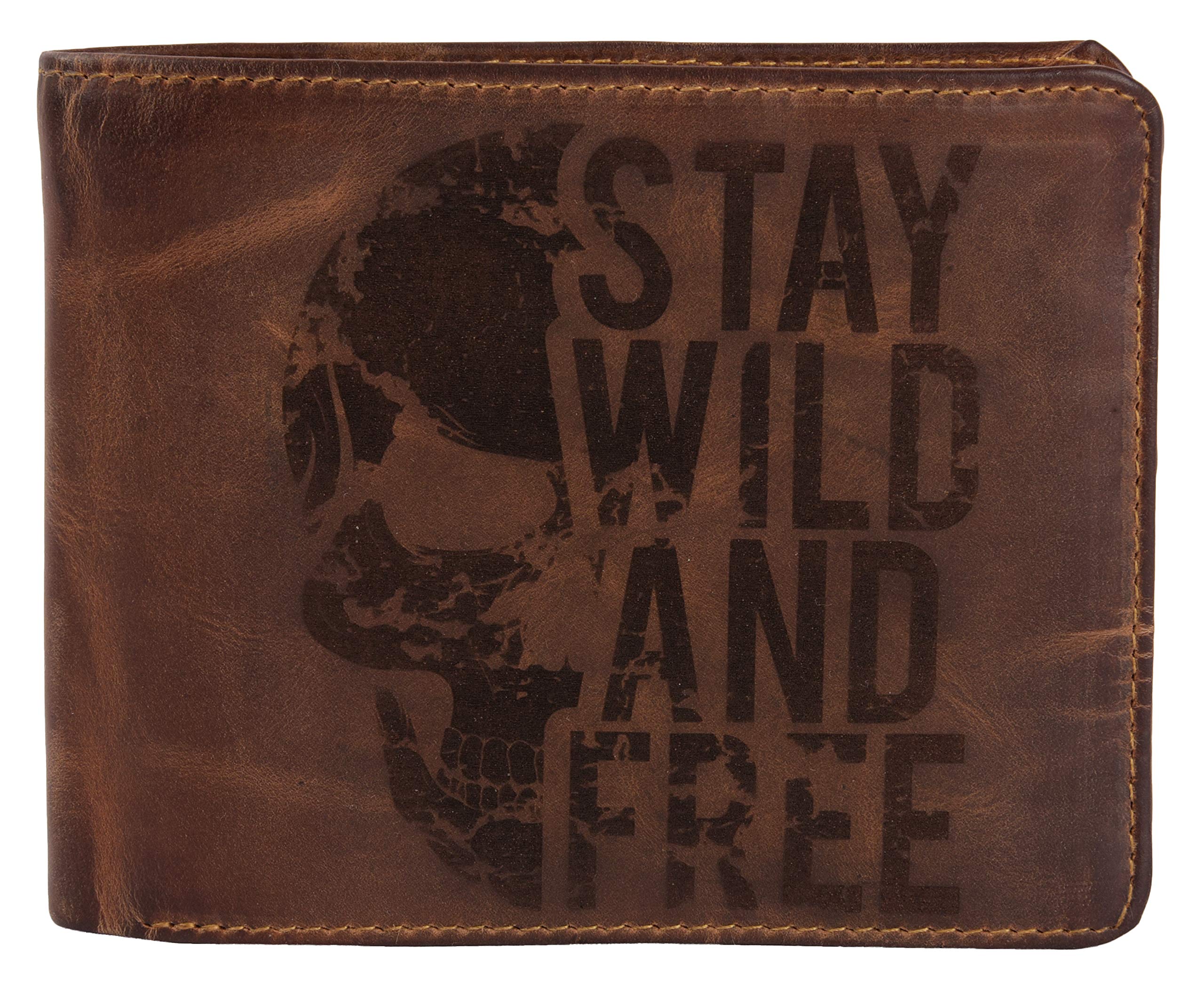 Karmanah Stay Wild and Free Engraved Genuine Leather Men's Wallet