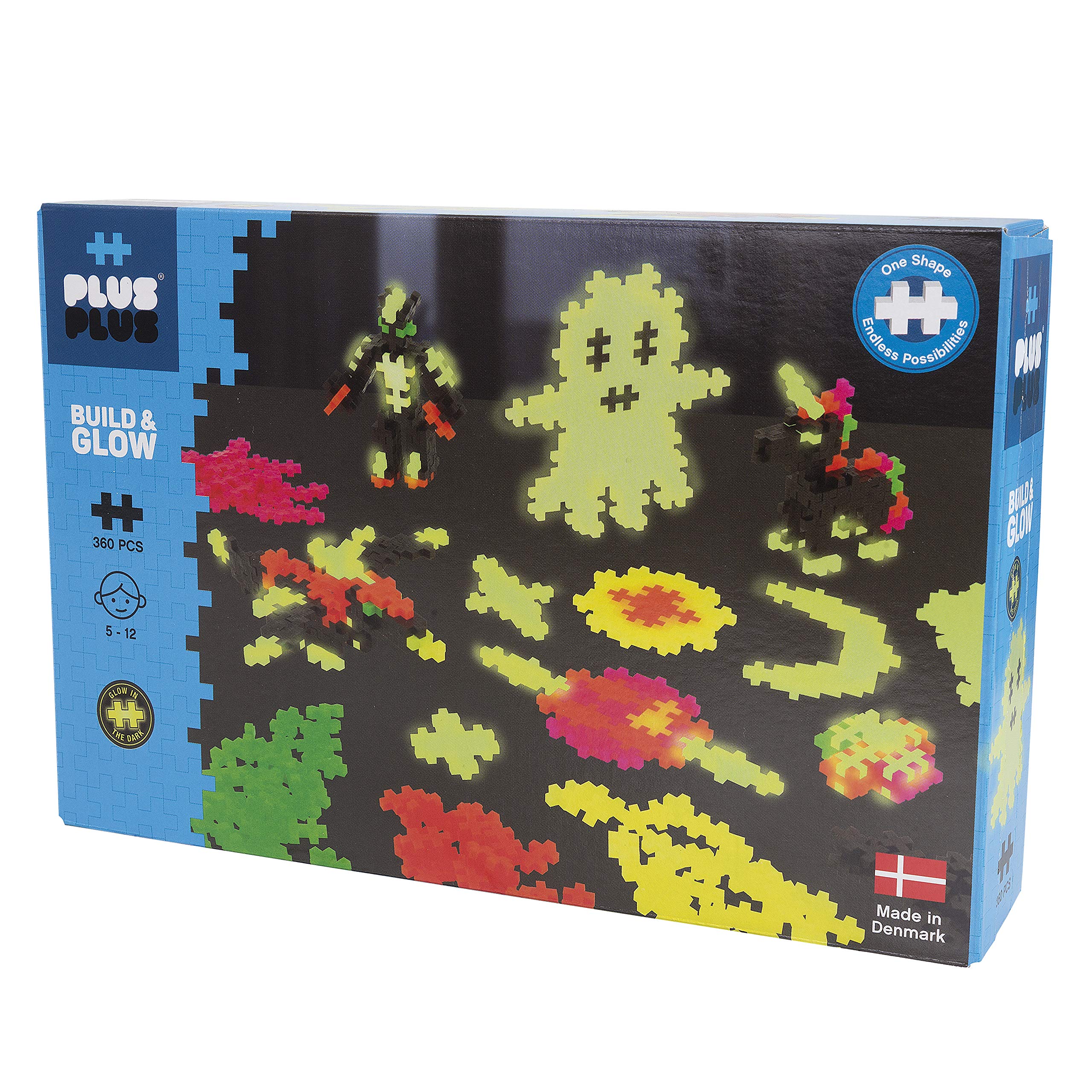 Plus-Plus 9603811 Geniales Konstruktionsspielzeug, Learn to Build Super Bausteine-Set & 9603808 Mini Geniales Konstruktionsspielzeug, Build and Glow, nachtleuchtendes Bausteine-Set, 360 Teile, bunt