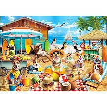 BenBen Puzzles for Adults 500 Pieces, Dogs on Vacation, Summer Dog Jigsaw Puzzle with Patterns on Back, Funny Animal Puzzle, Challenging Puzzles for Family Game Night, Home Decor