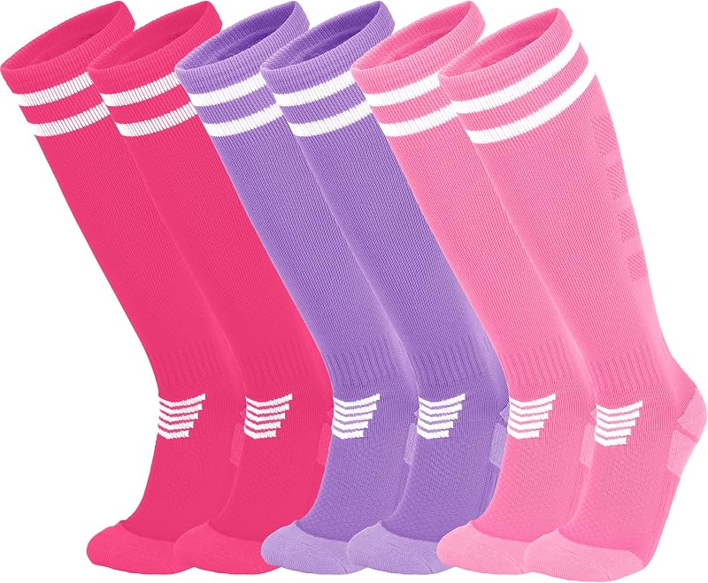 Kids Soccer Socks Cushion Cotton Compression Socks Youth Baseball 3P | Softball Socks,Football Socks,6-8Years,10-12Years,Knee High,Boys&Girls&Men&Women,Shin Guards