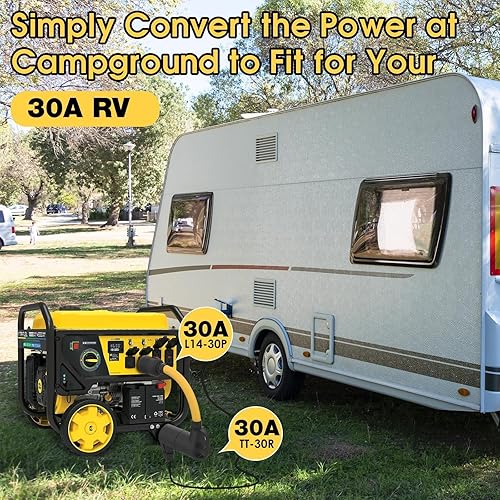 Miniatura 2 de Adaptador de bloqueo giratorio de 4 clavijas de 30 amperios, cable adaptador de generador a RV con asa, bloqueo giratorio L14-30P macho a TT-30R