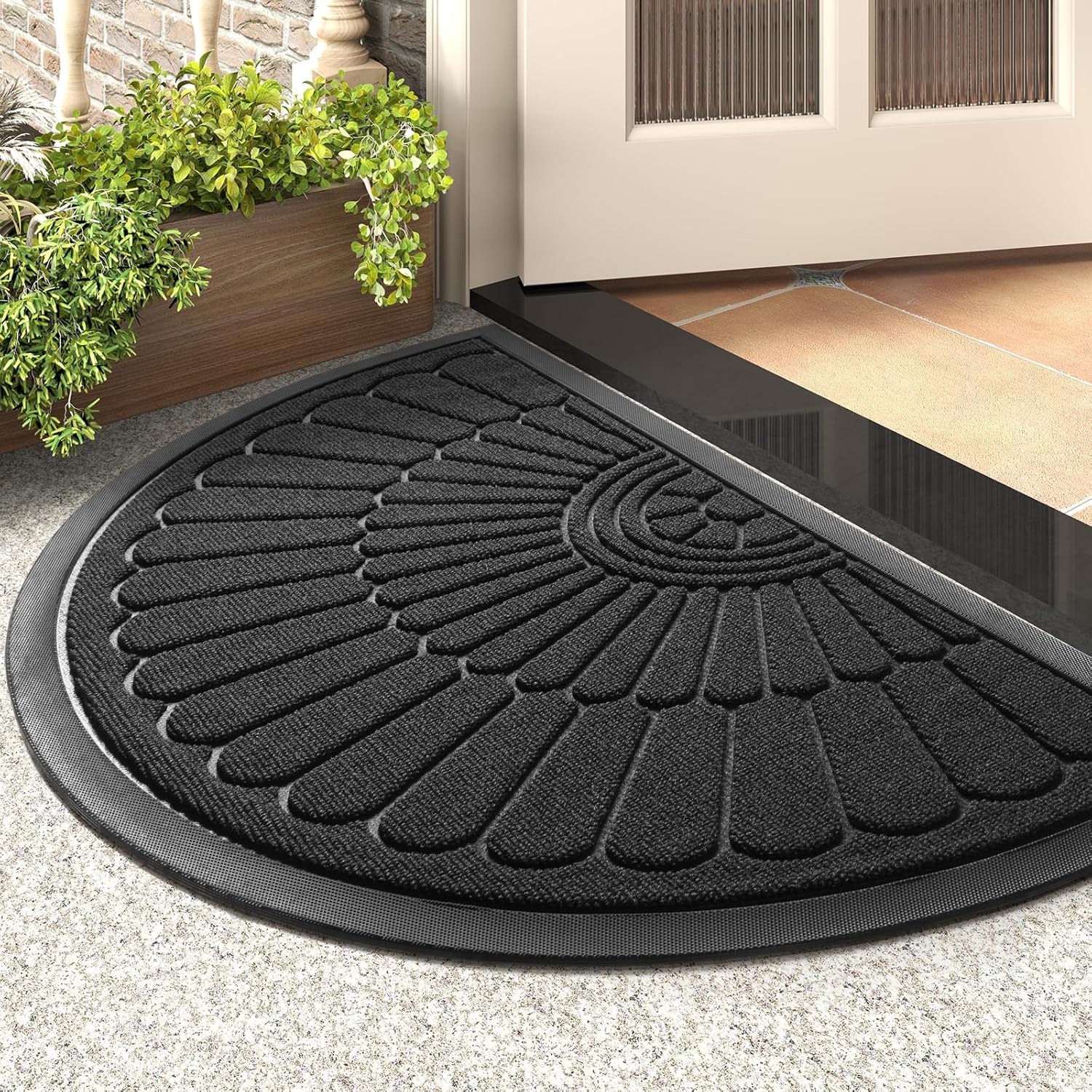 tchdio Door Mat Outdoor Indoor Entrance Doormat-Semicircular Durable Rubber Non Slip Front Door Mat for Outside Inside Entry Entryway Dirt Trapper WelcomeMat for Muddy Paws