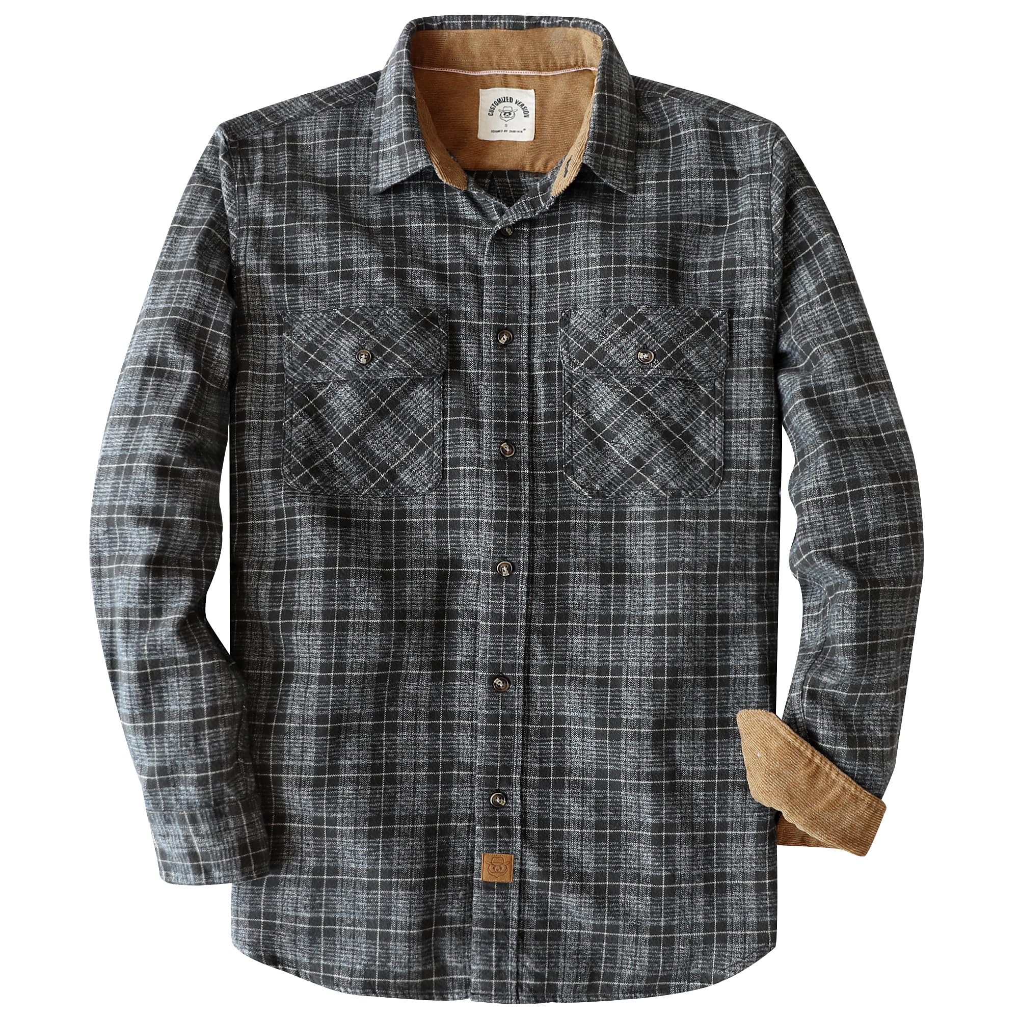 Dubinik® 6 oz Flannel Shirt for Men Long Sleeve Button Down Shirts Plaid All Cotton Soft Brushed Utility Casual